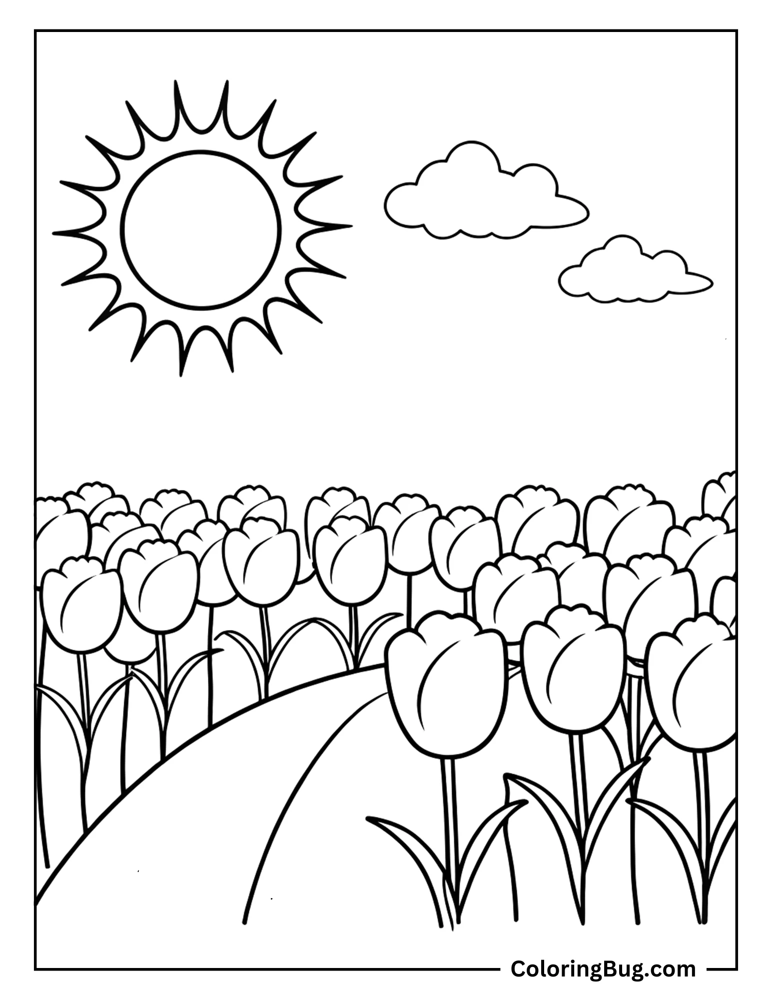 Tulips Blooming During Spring Coloring Sheet