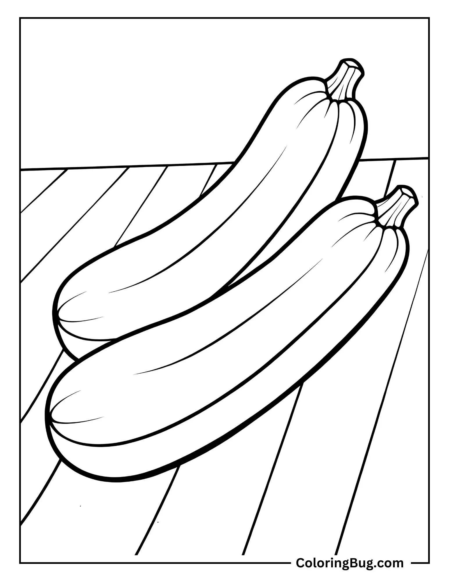 Two Zucchinis Lying On a Wooden Table Coloring Sheet