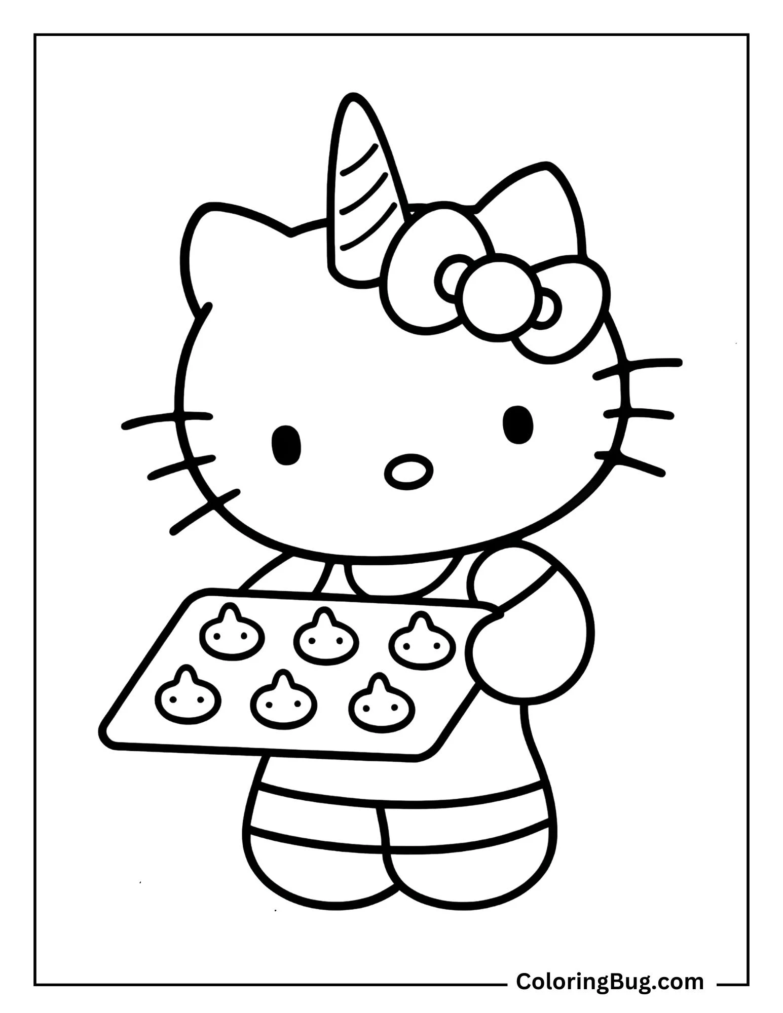 Unicorn Hello Kitty Baking Cookies In The Kitchen Coloring Sheet