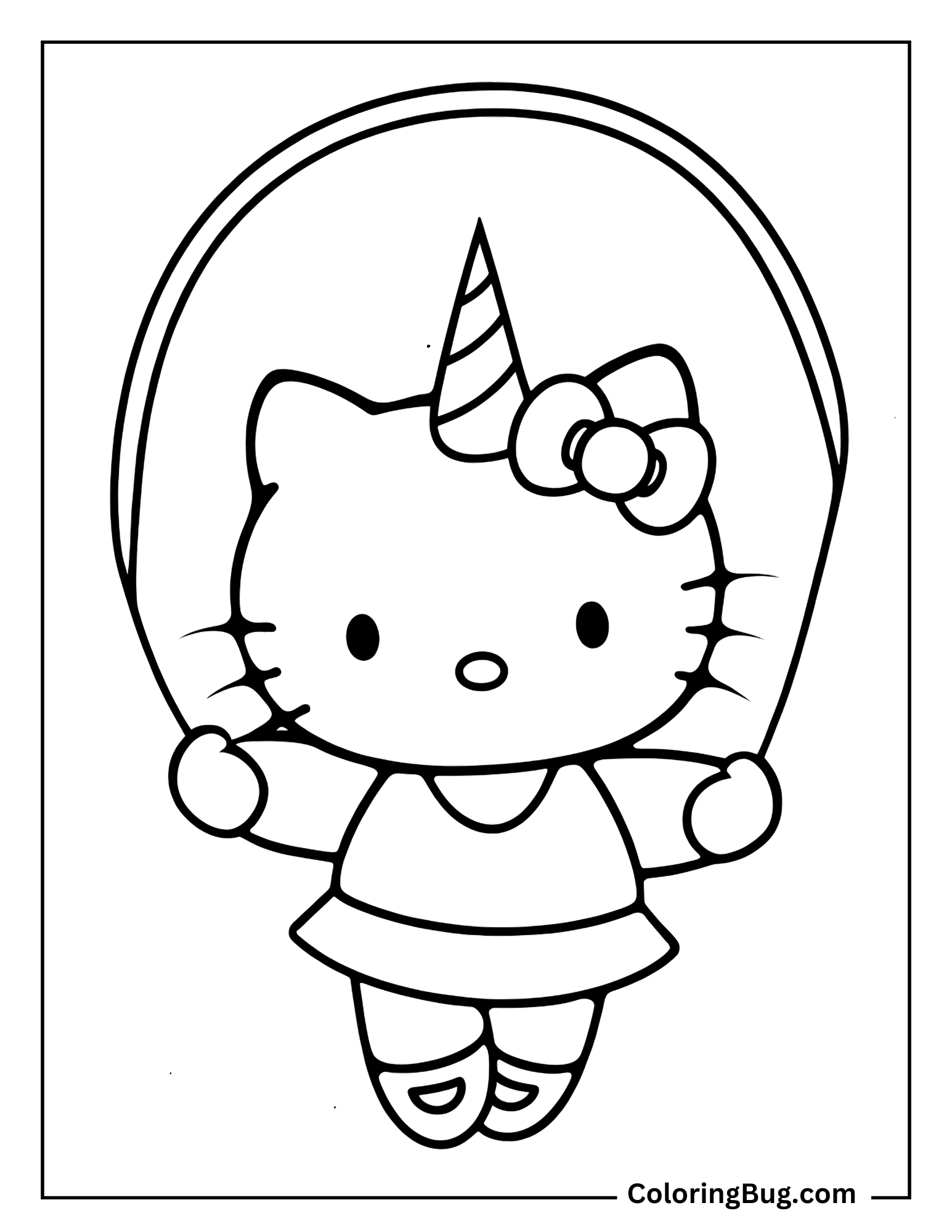 Unicorn Hello Kitty Jumping Rope In Park Coloring Sheet