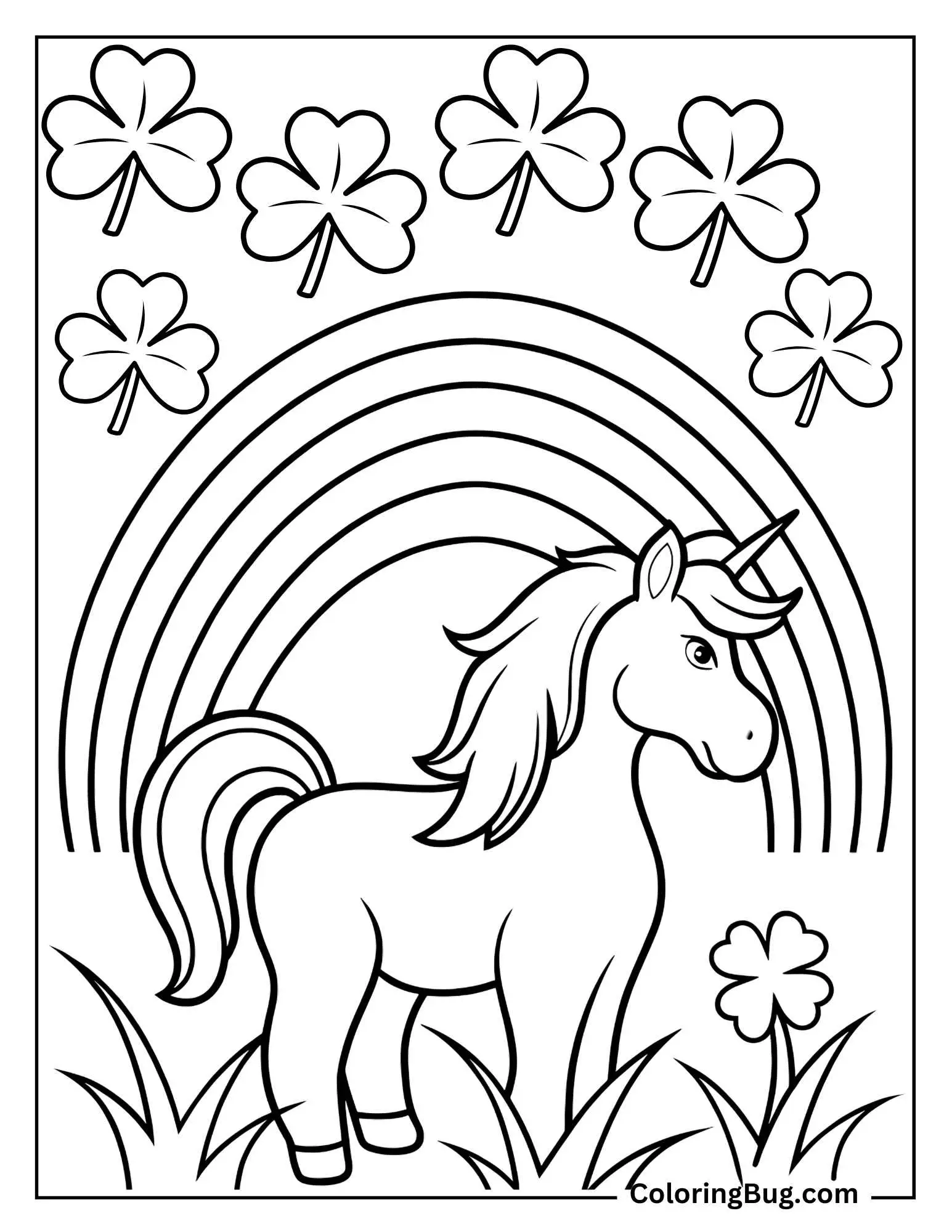 Unicorn Surrounded By Shamrock Coloring Sheet