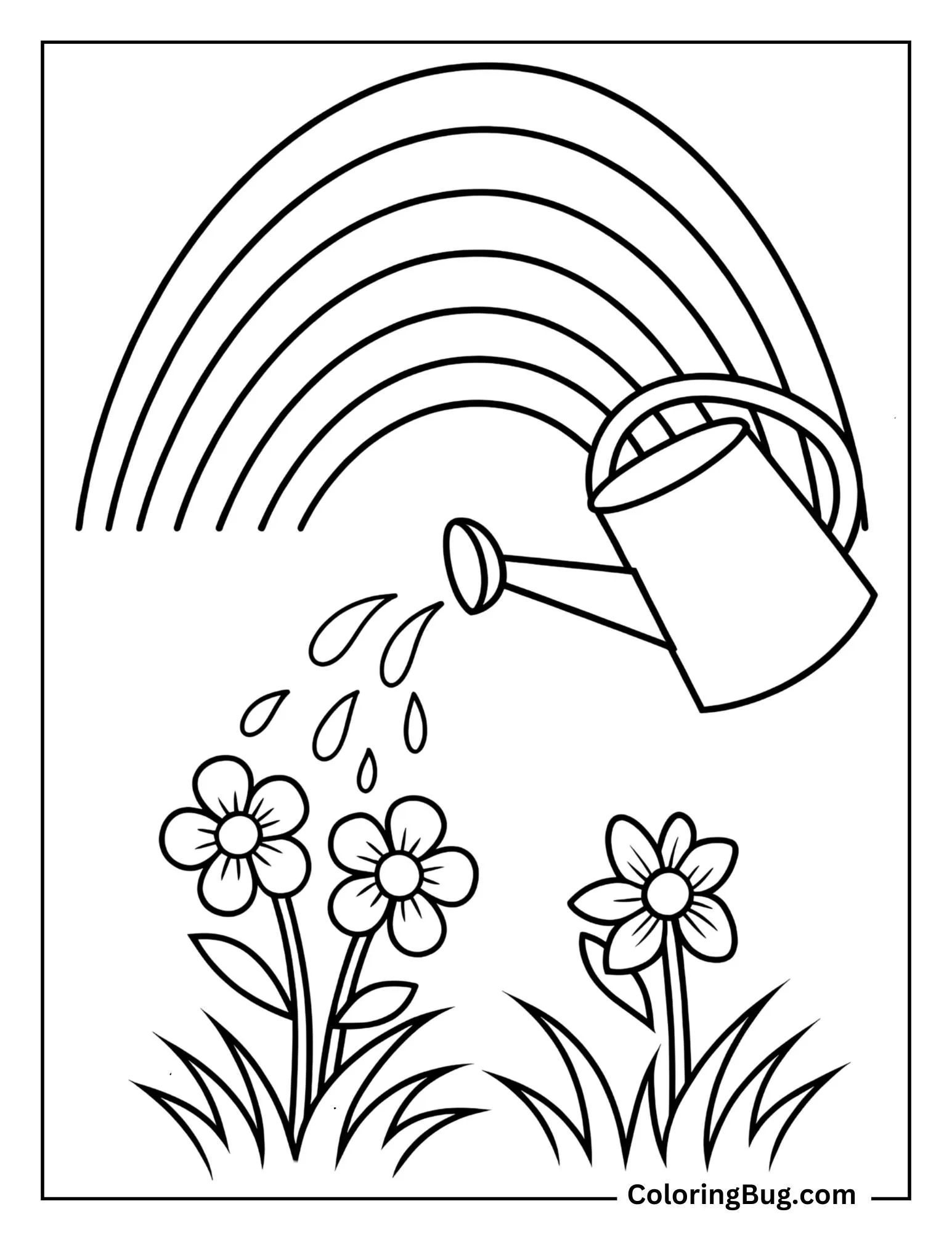 Watering Can Spilling Water On a Small Plant Coloring Sheet
