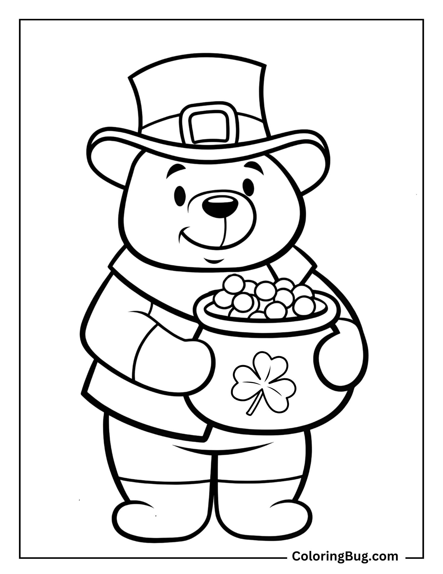 Winnie The Pooh Holding a Pot Of Gold Coins Coloring Sheet
