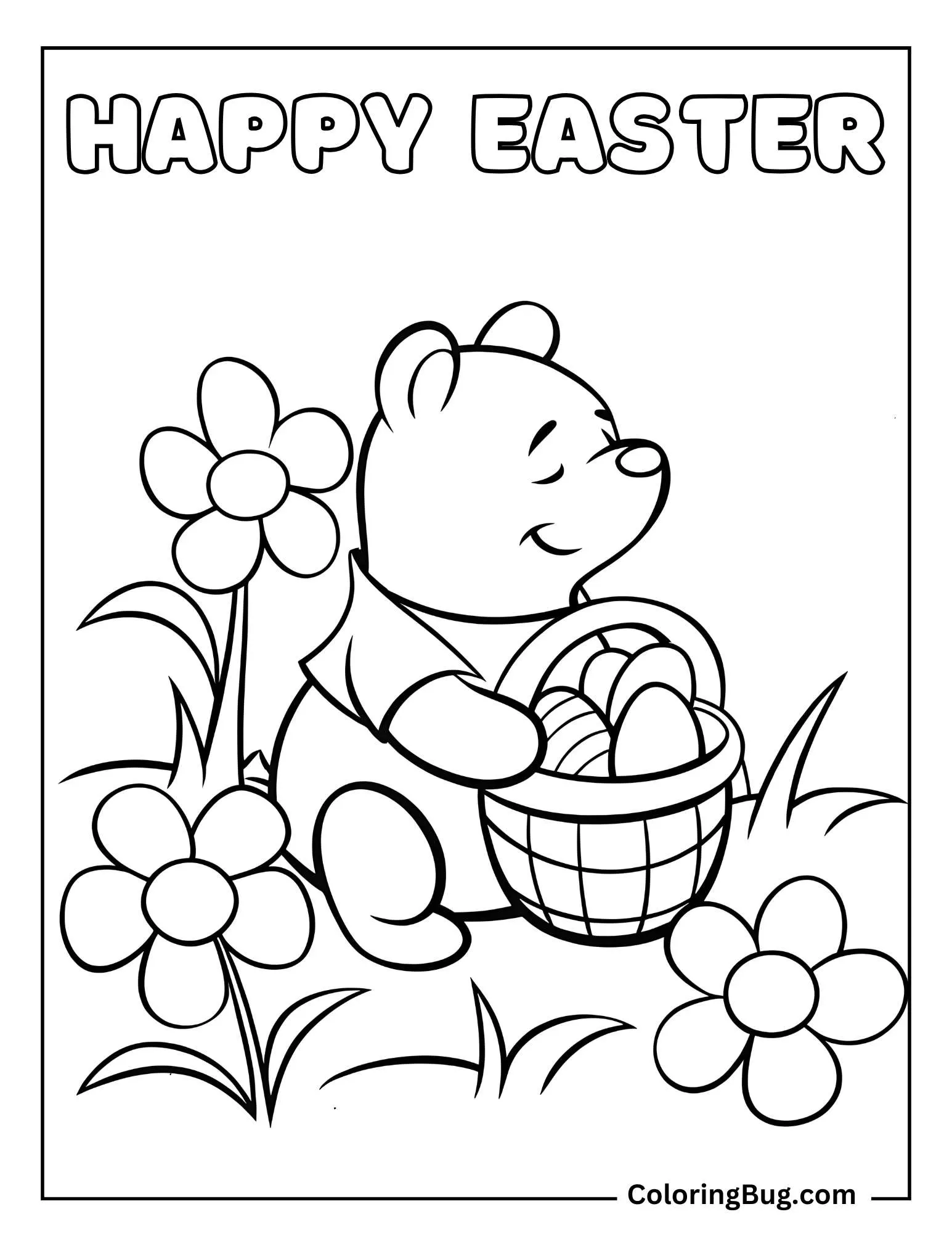 Winnie The Pooh With Easter Eggs Basket Coloring sheet