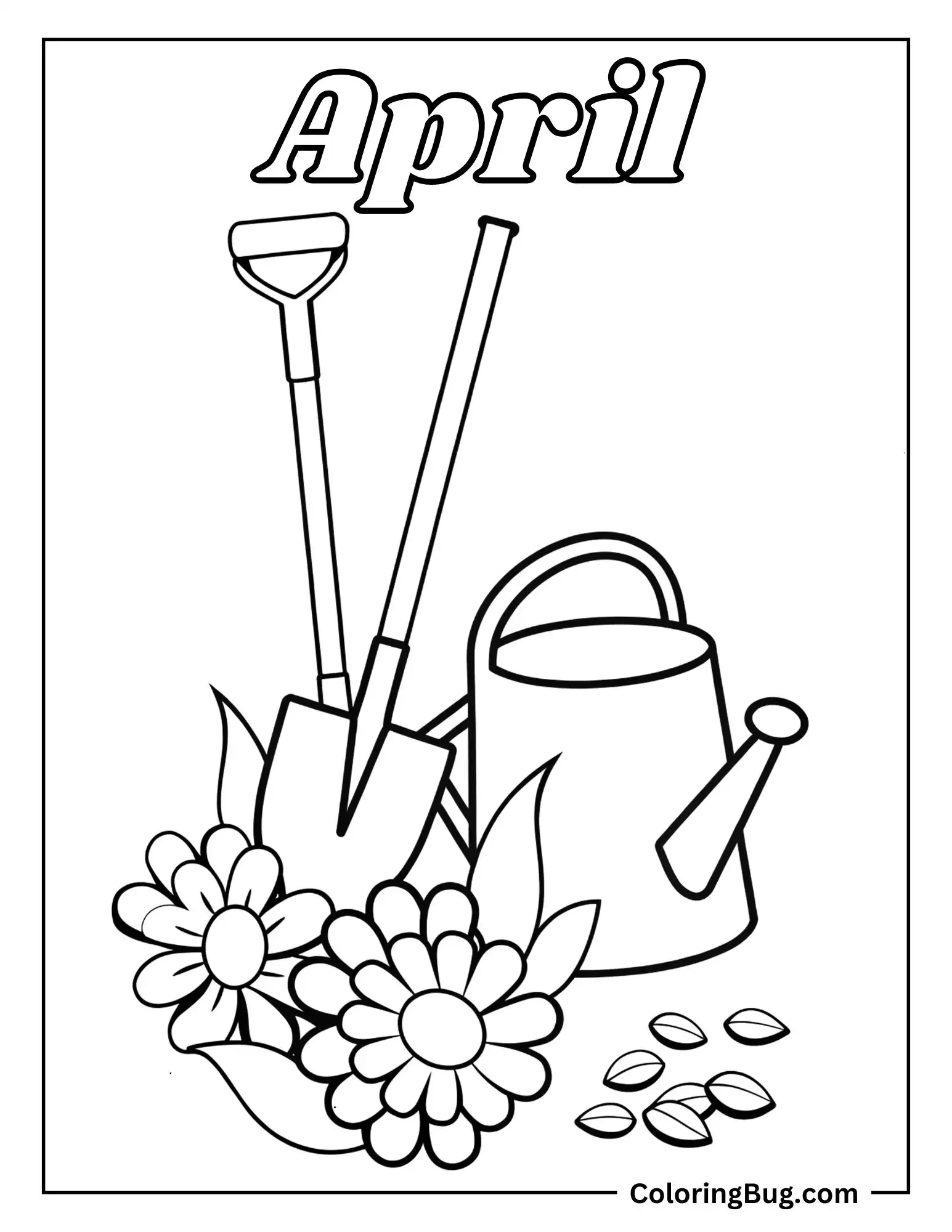 April Garden Tools Coloring Sheet