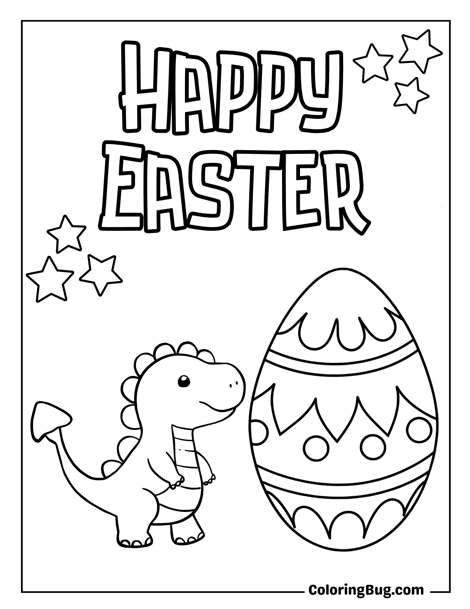 Baby Dinosaur Sitting Beside a Giant Easter Egg Coloring Sheet