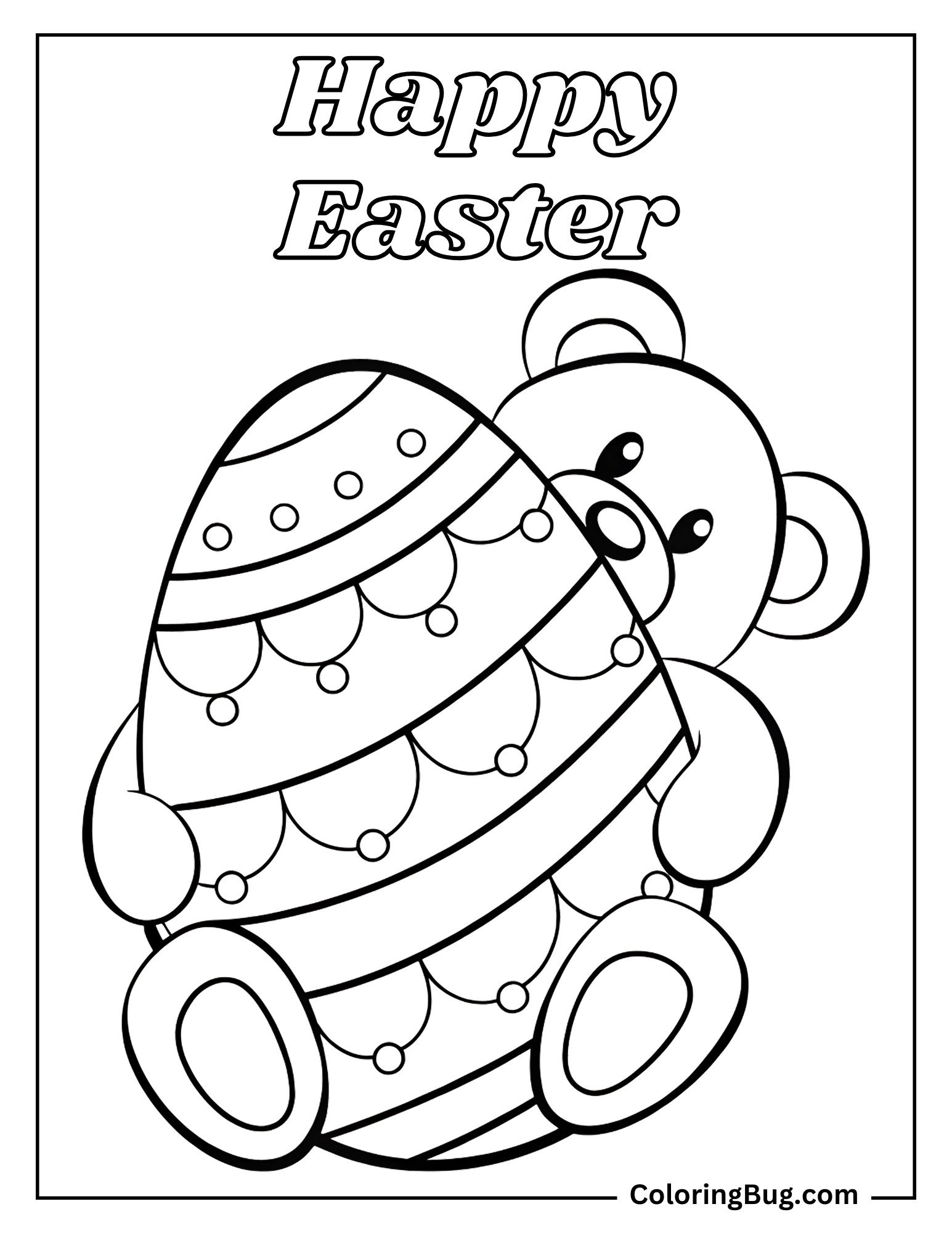 Bear Cub Hugging Giant Easter Egg Coloring Page