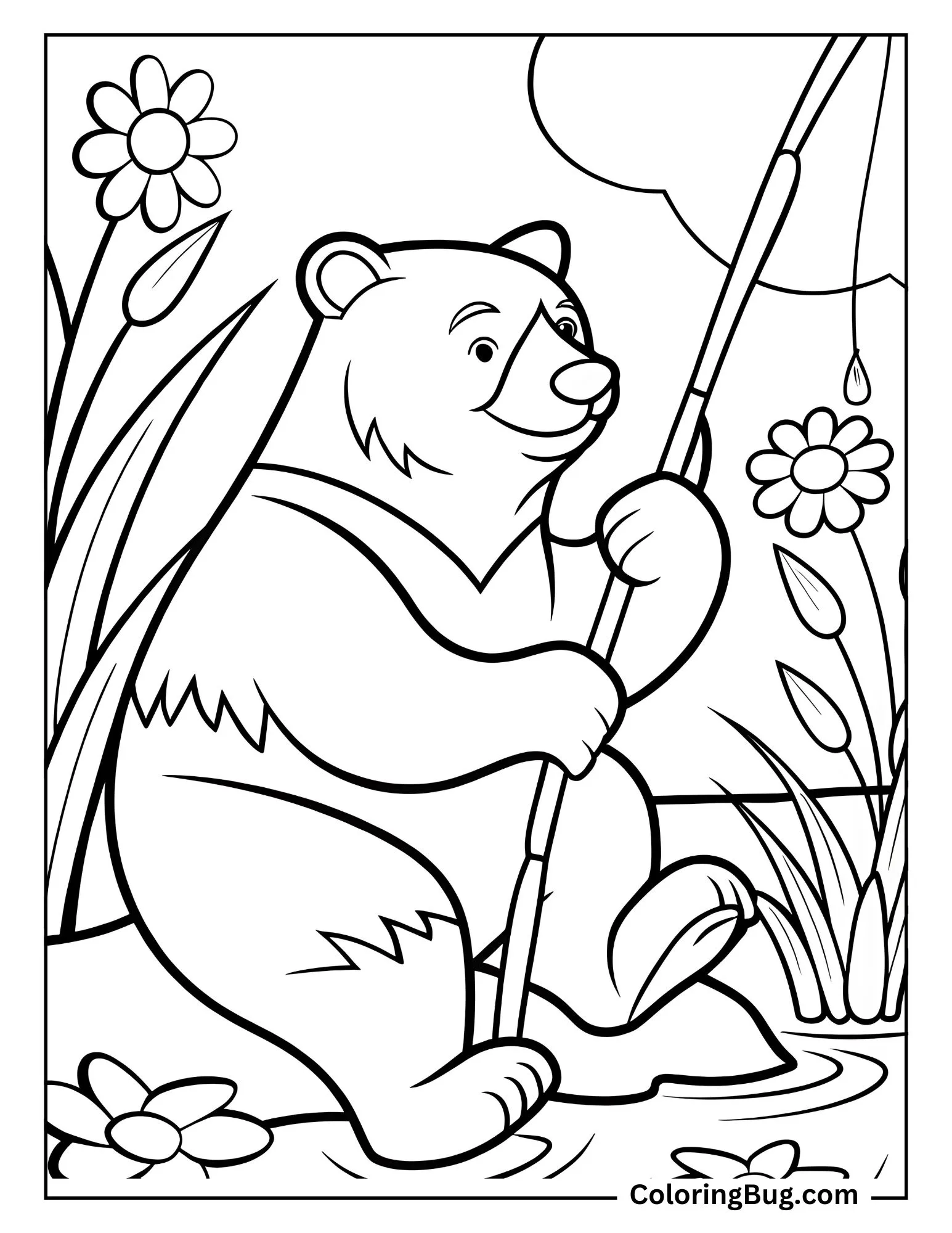 Bear Fishing in a River on a Warm June Day Coloring sheet