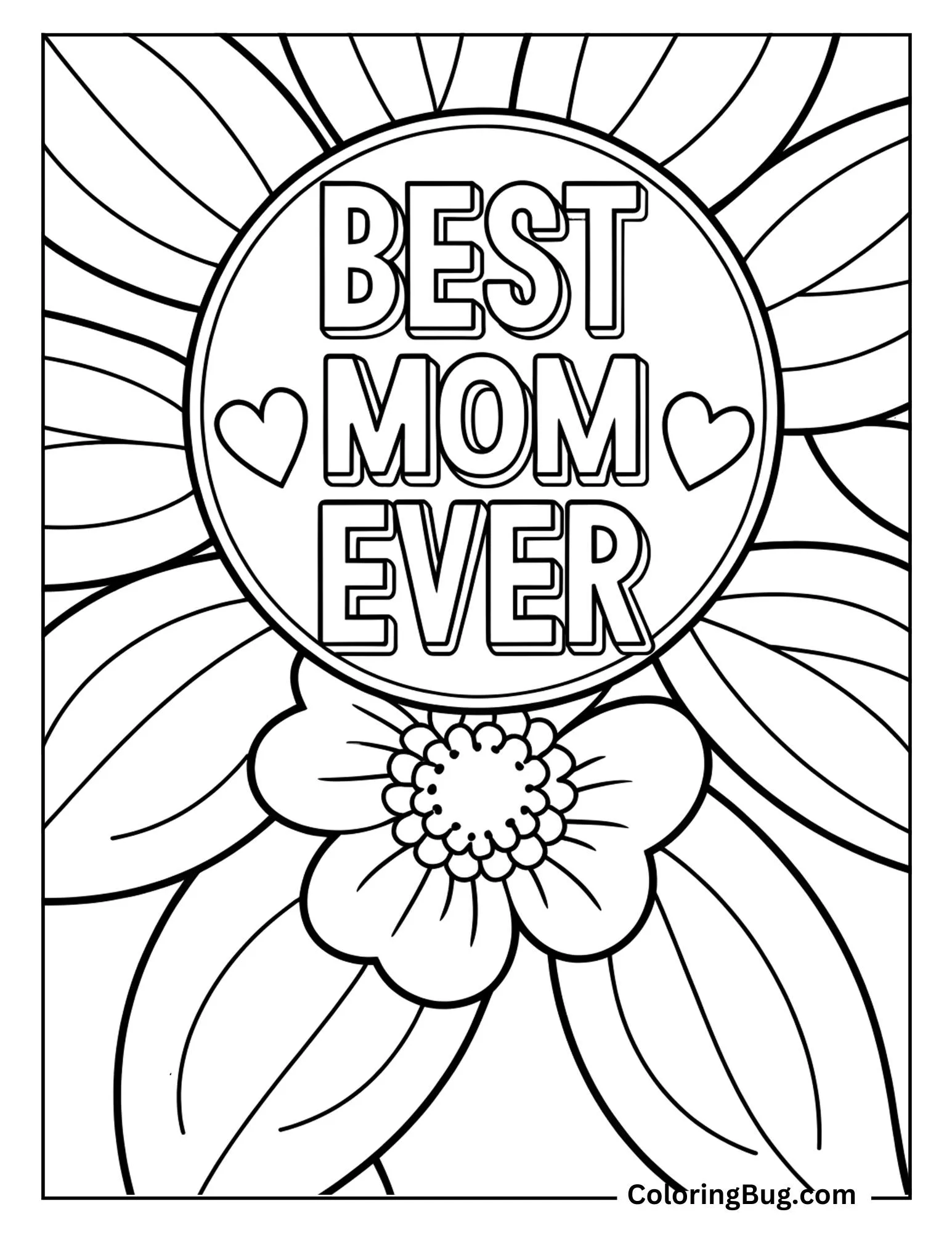 Best Mom Ever Text Inside Flower Coloring sheet
