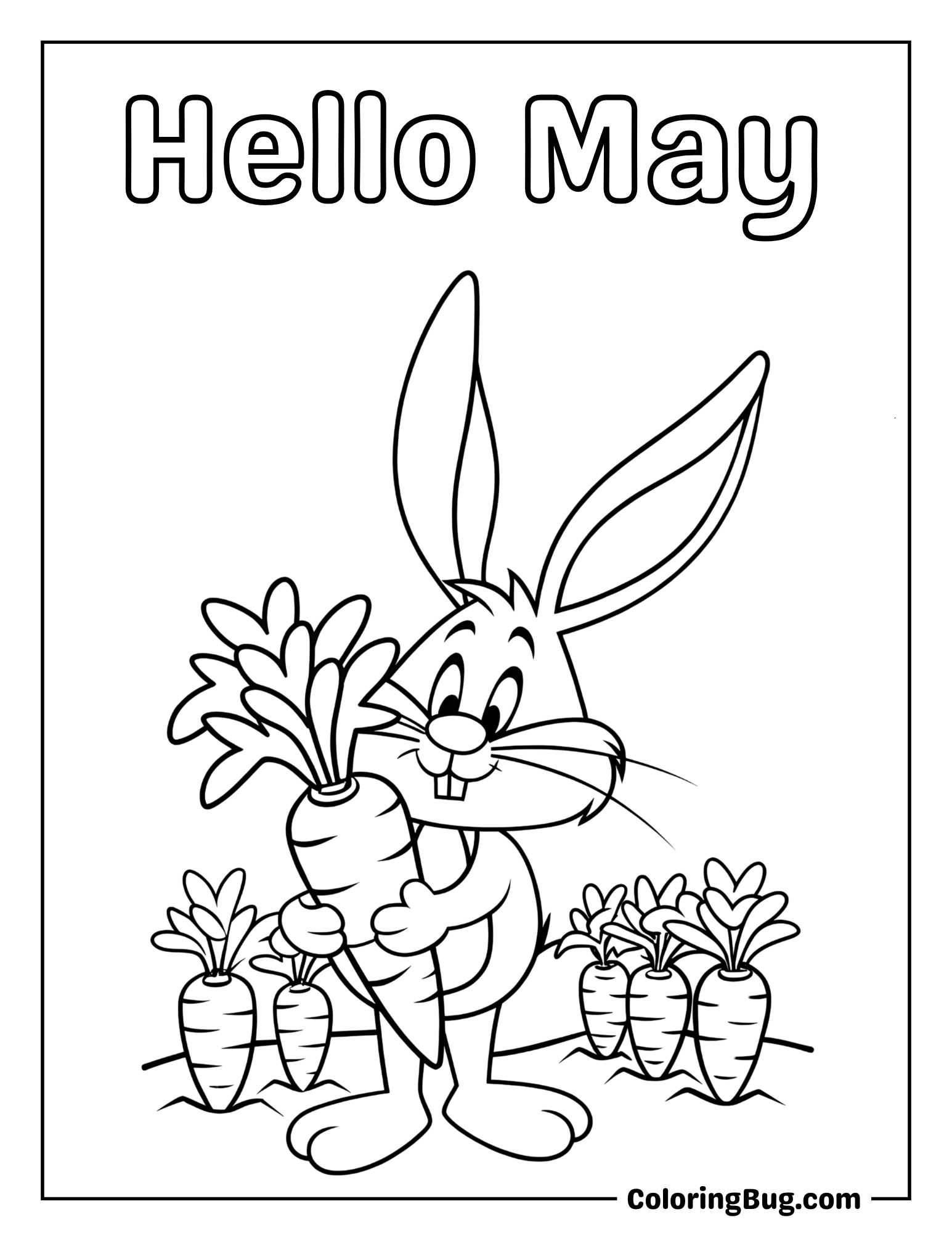 Bugs Bunny Holding Freshly Picked Carrot Coloring Sheet