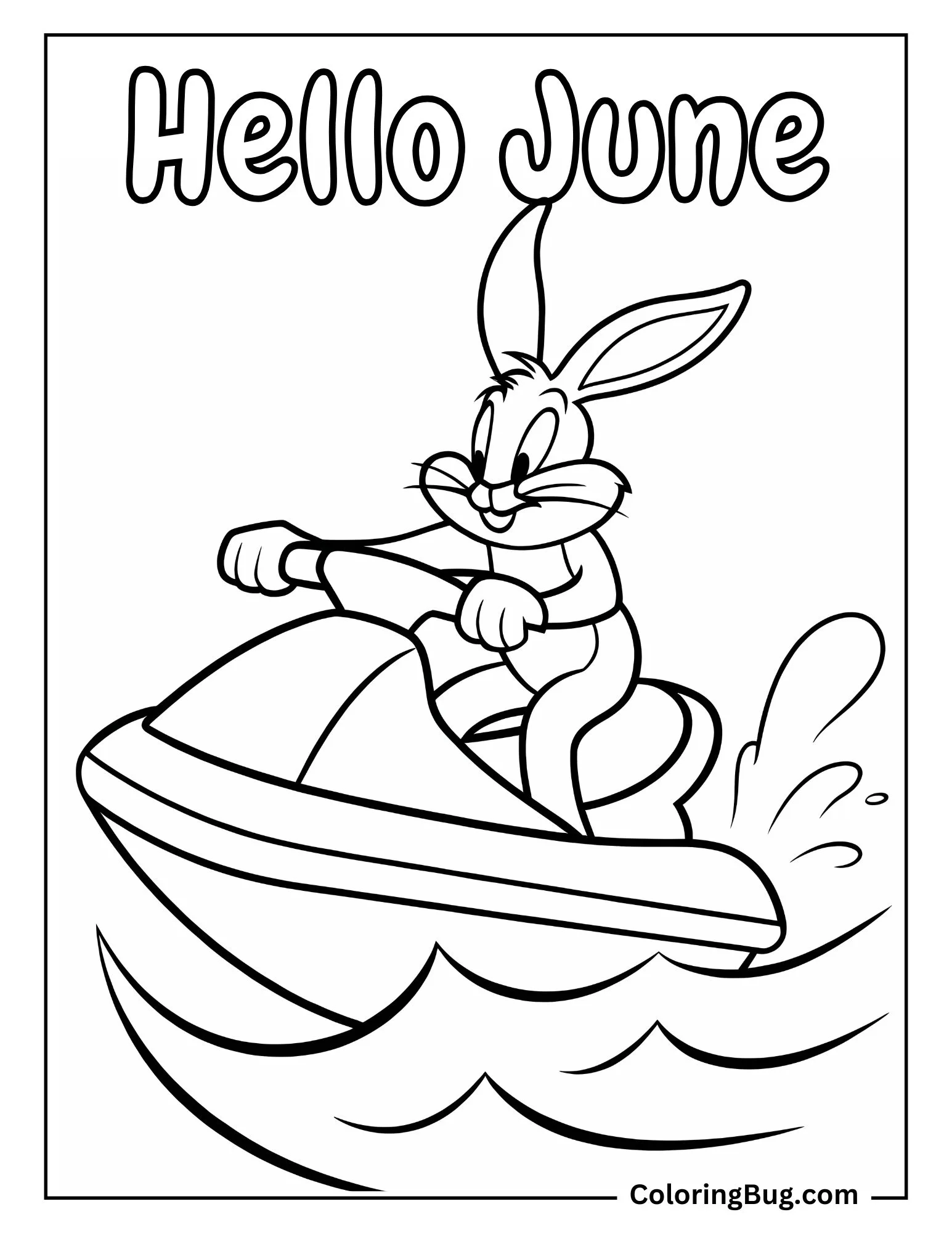 Bugs Bunny Ridding Water Scooter Coloring sheet