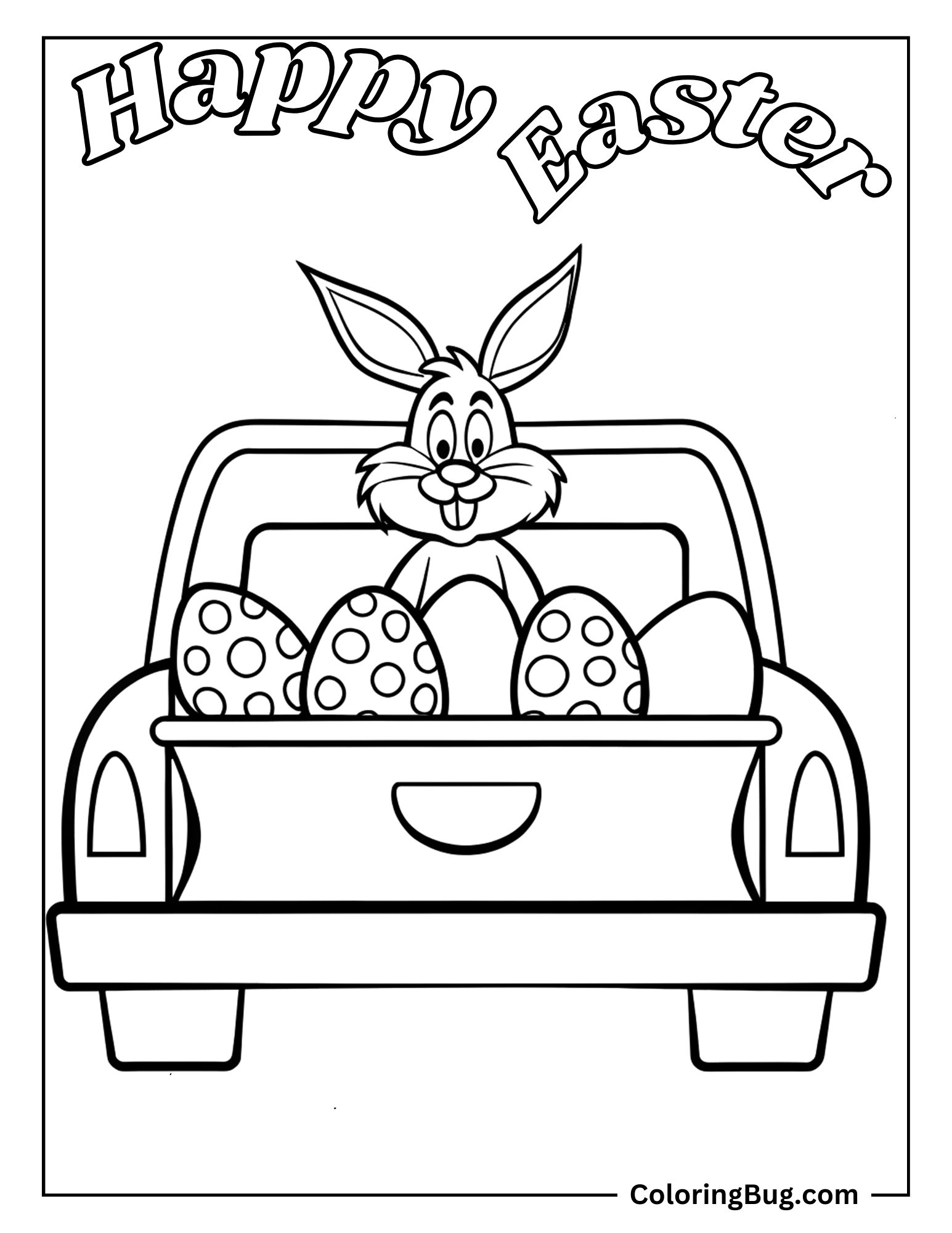 Bugs Bunny Sitting Inside The Truck of Easter Eggs Coloring Sheet