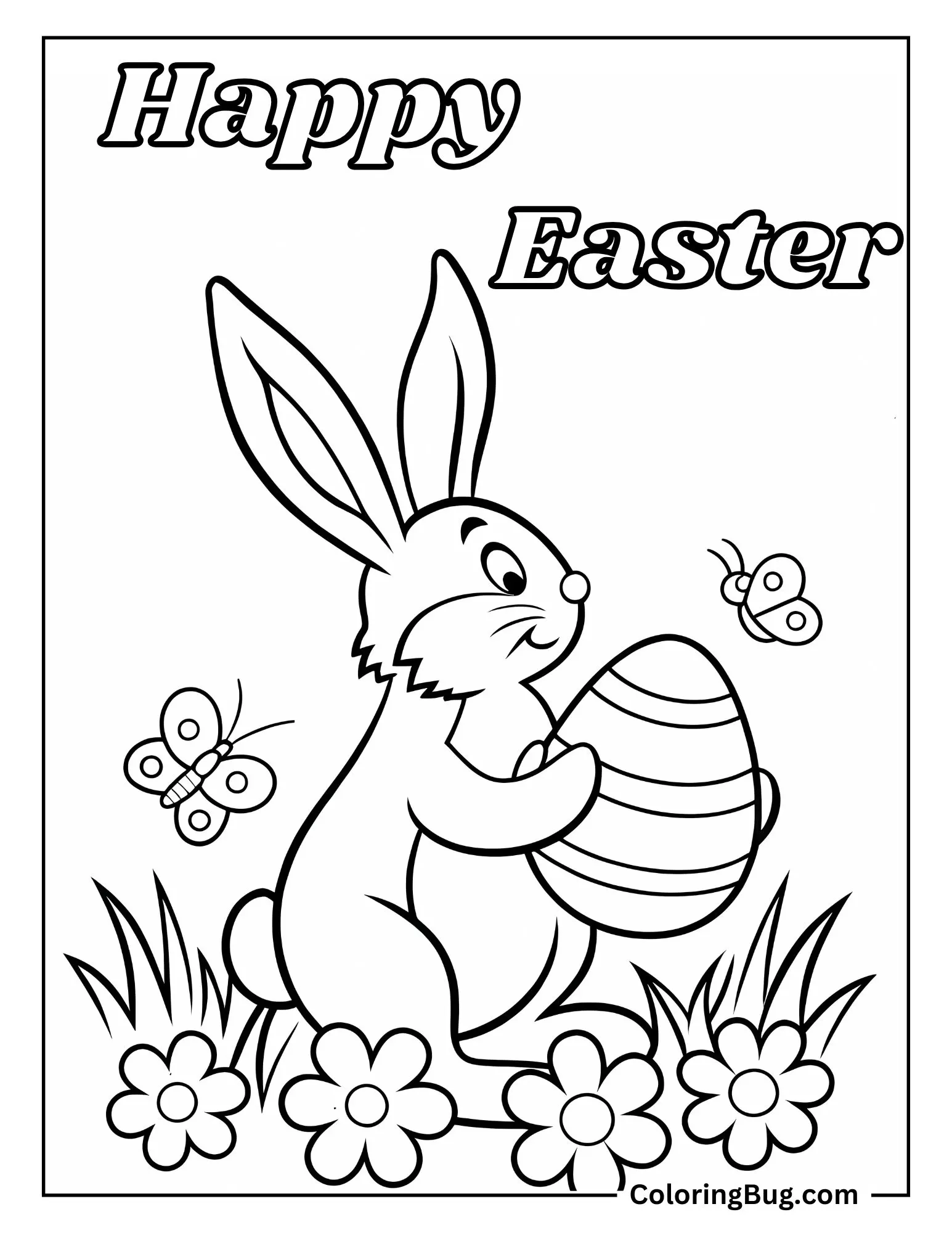 Bunny Holding Easter Egg Coloring Sheet