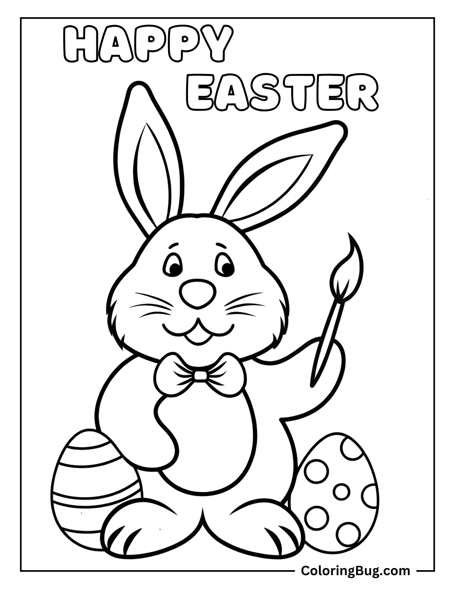 Bunny Painting Easter Eggs Coloring Sheet