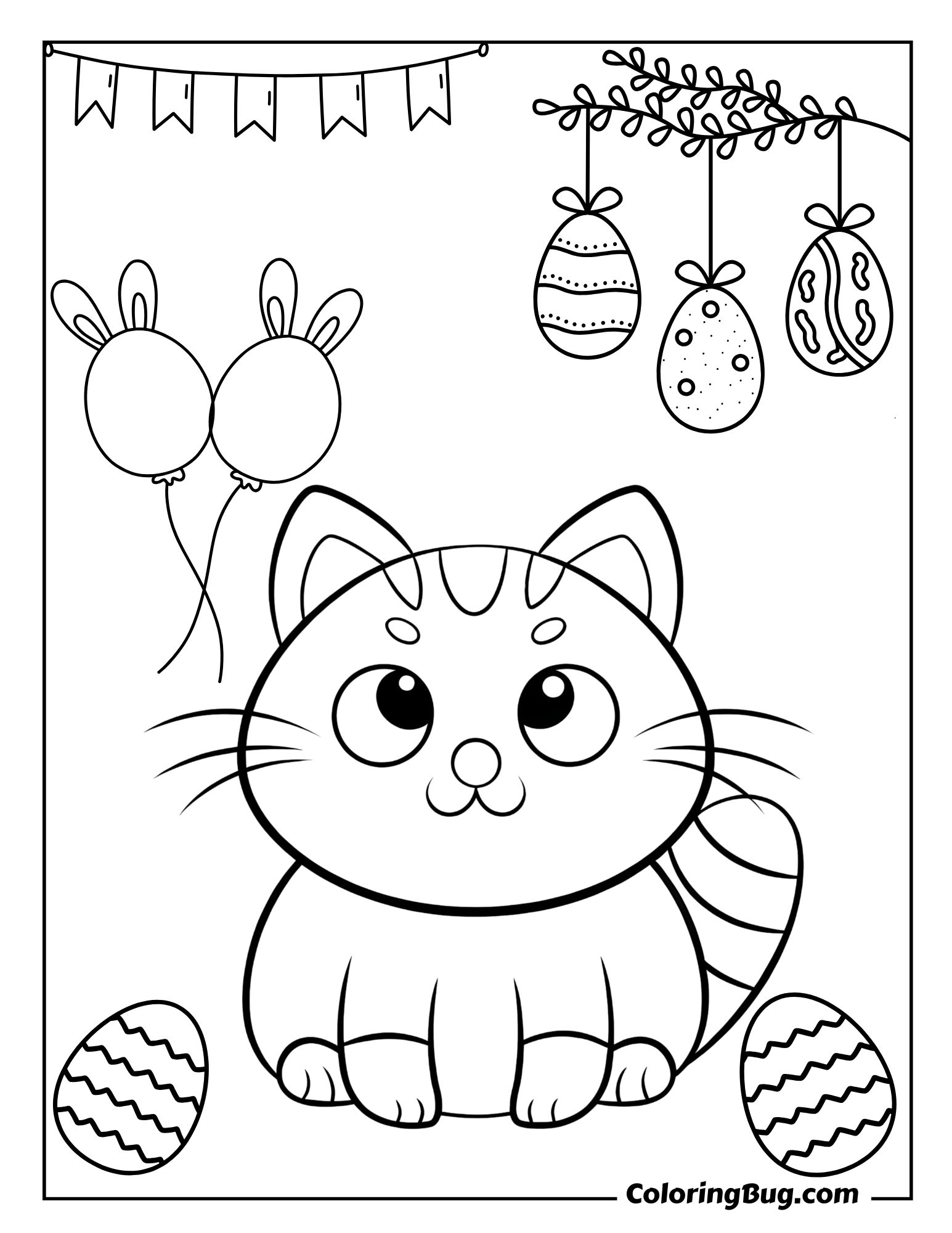 Cat Celebrating Easter Coloring Sheet