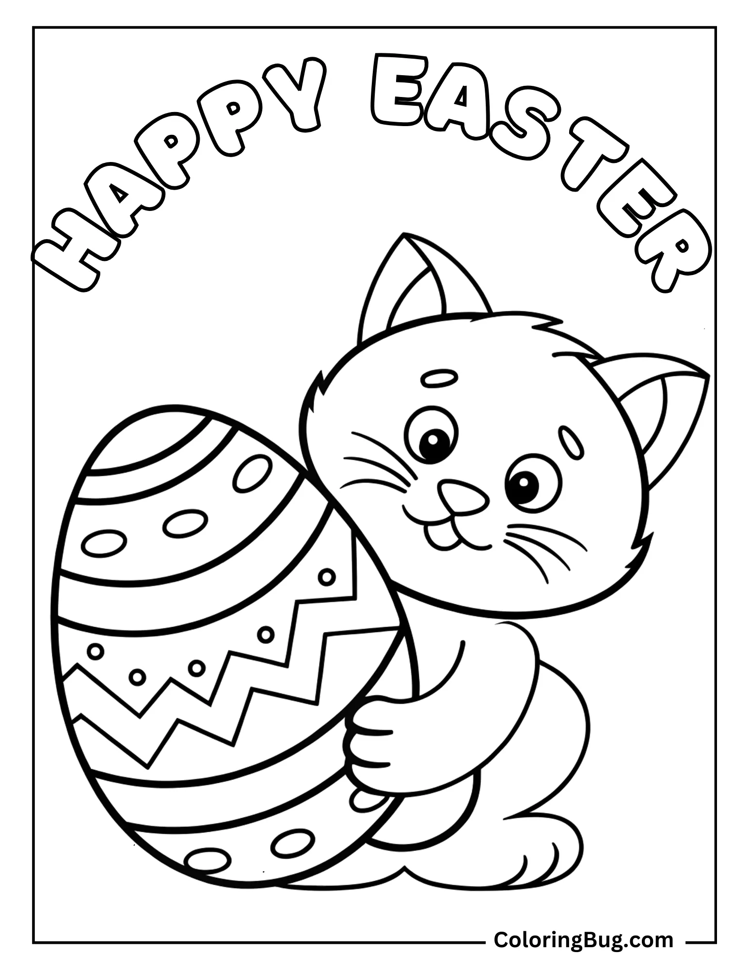 Cat Holding Big Easter Egg Coloring sheet