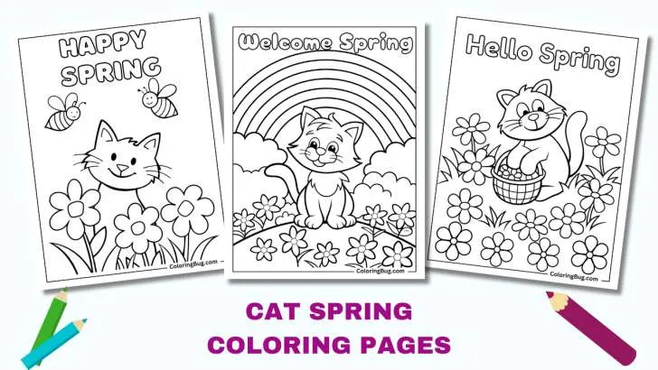 Cat Spring Coloring Pages