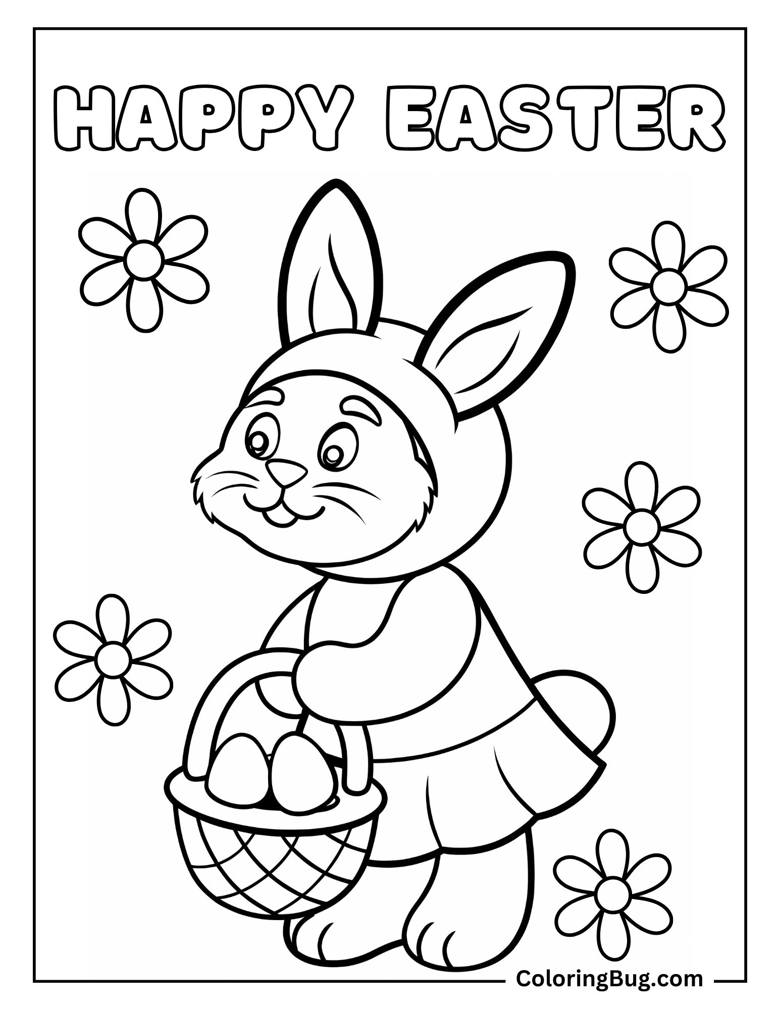 Cat Wearing Bunny Dress And Holding Easter Egg Coloring Page