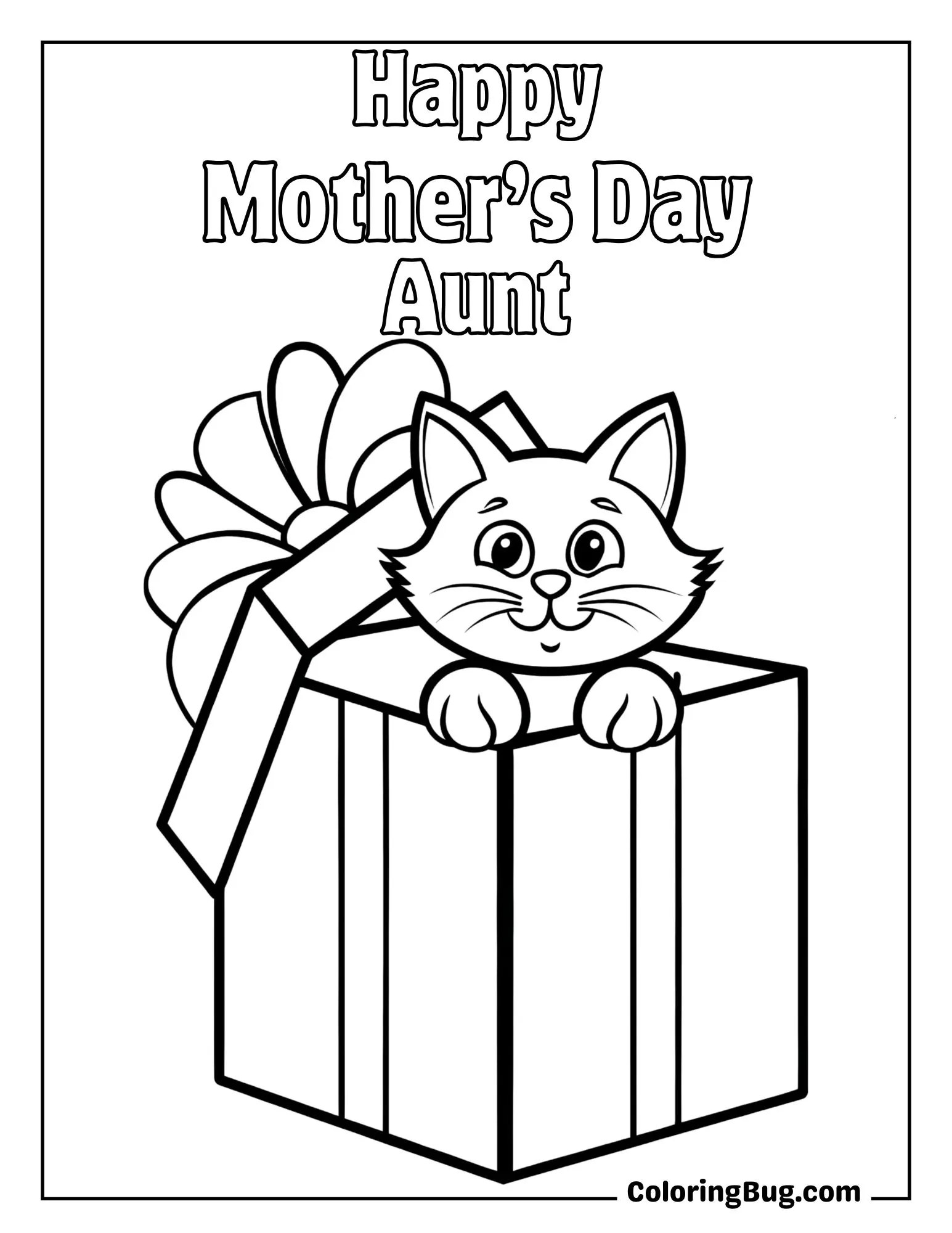 Cat popping Out of Gift Box Coloring Sheet