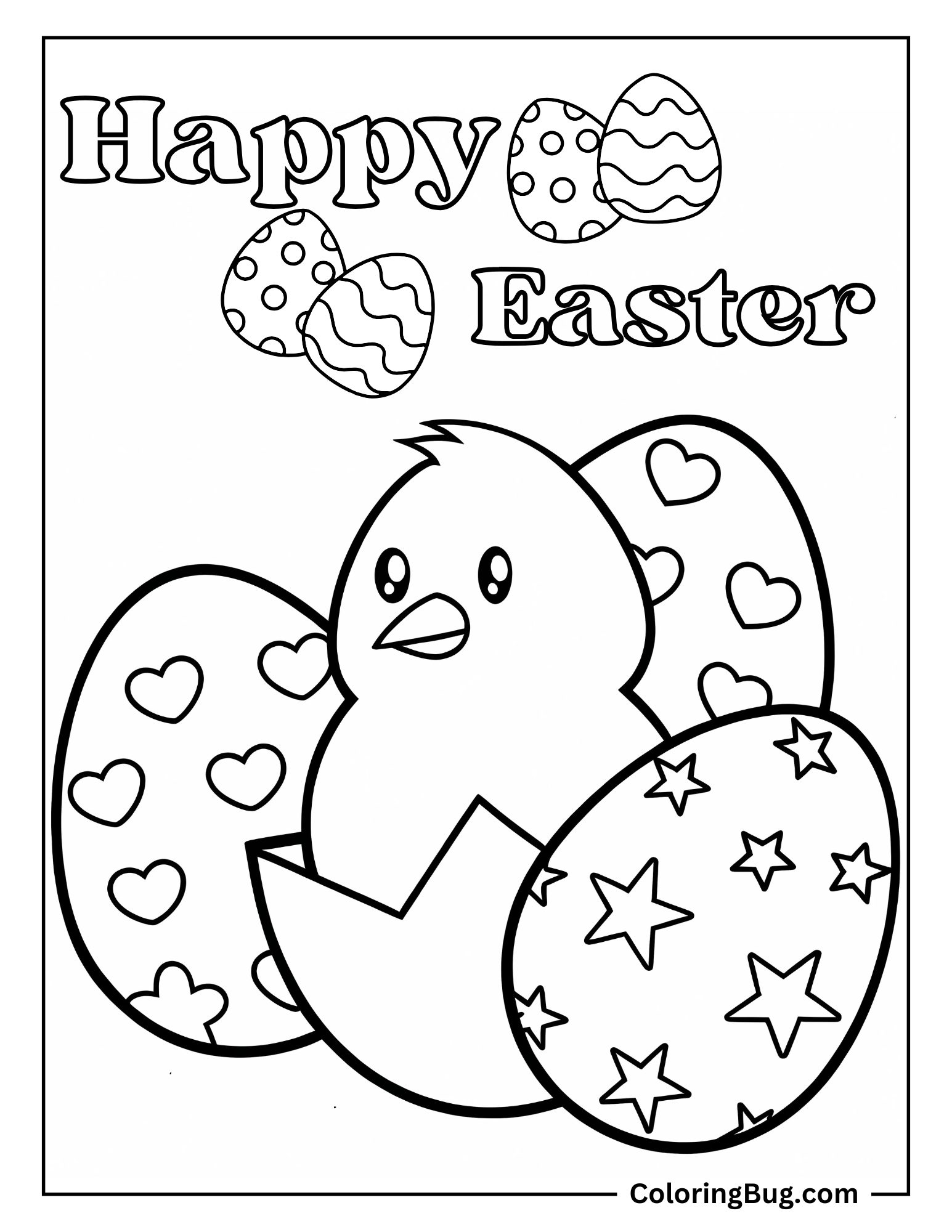 Chick Peeking Out From Easter Egg Coloring Sheet