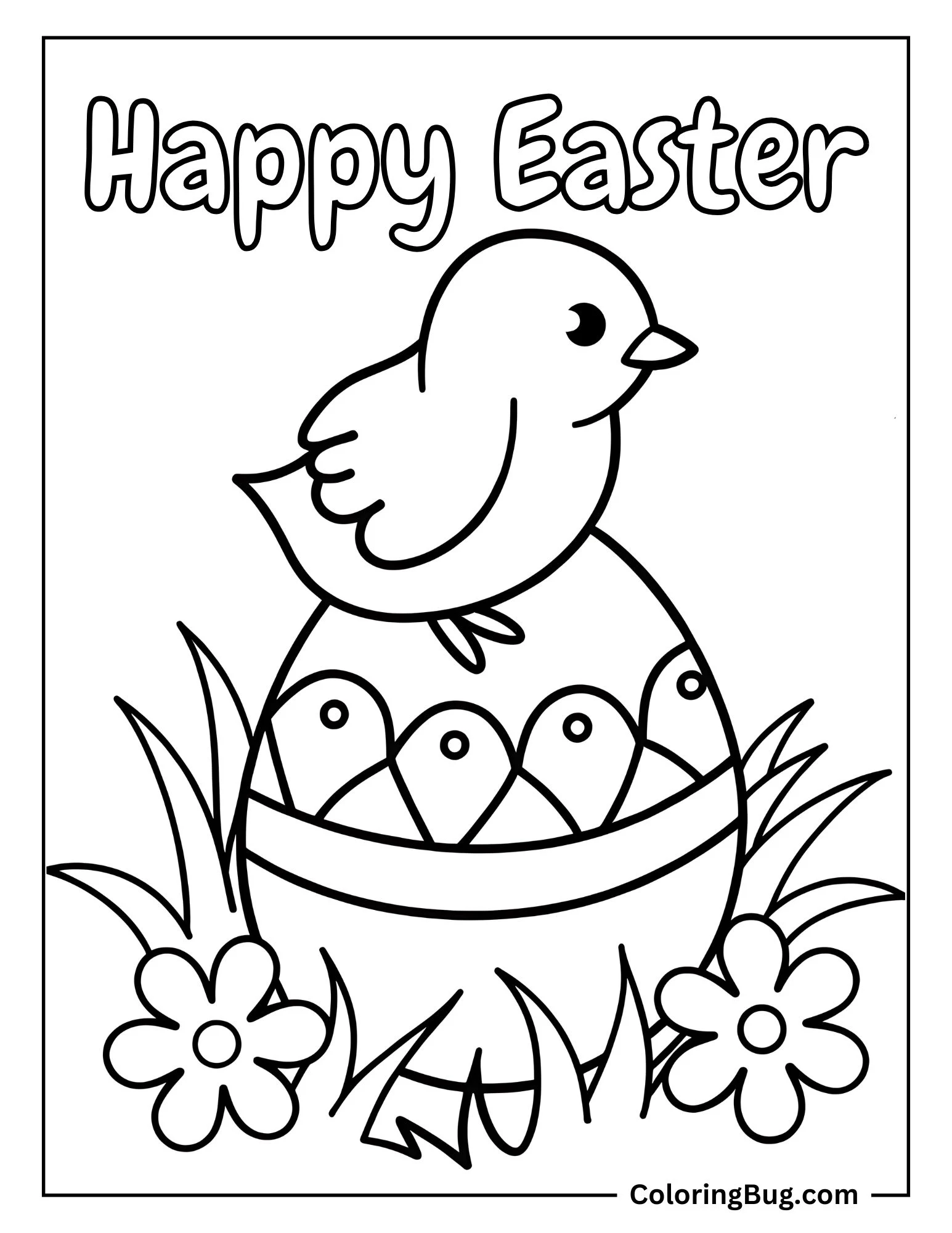 Chick Sitting on Easter Egg Coloring Sheet