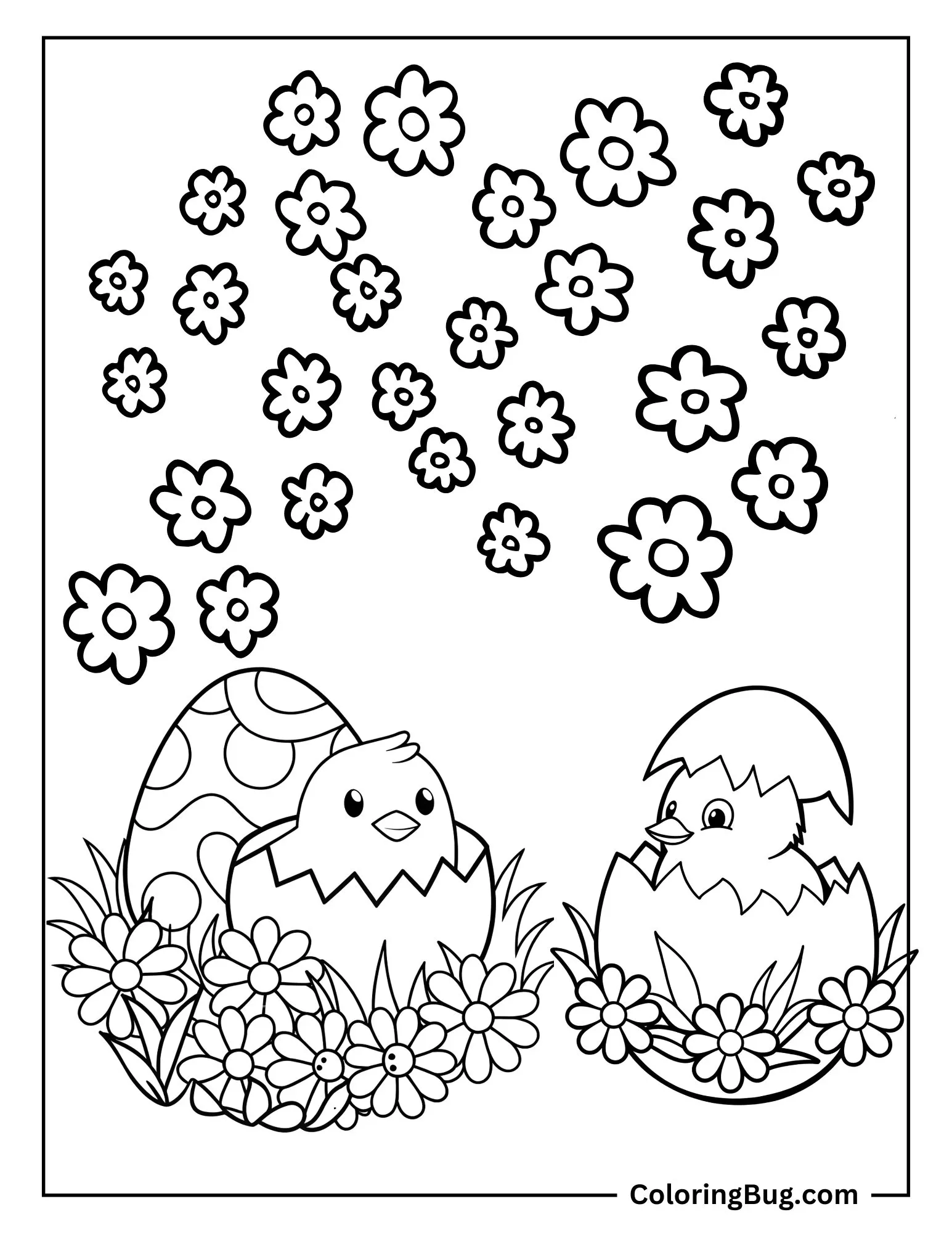 Chicks Peeking from Eggs Coloring Sheet