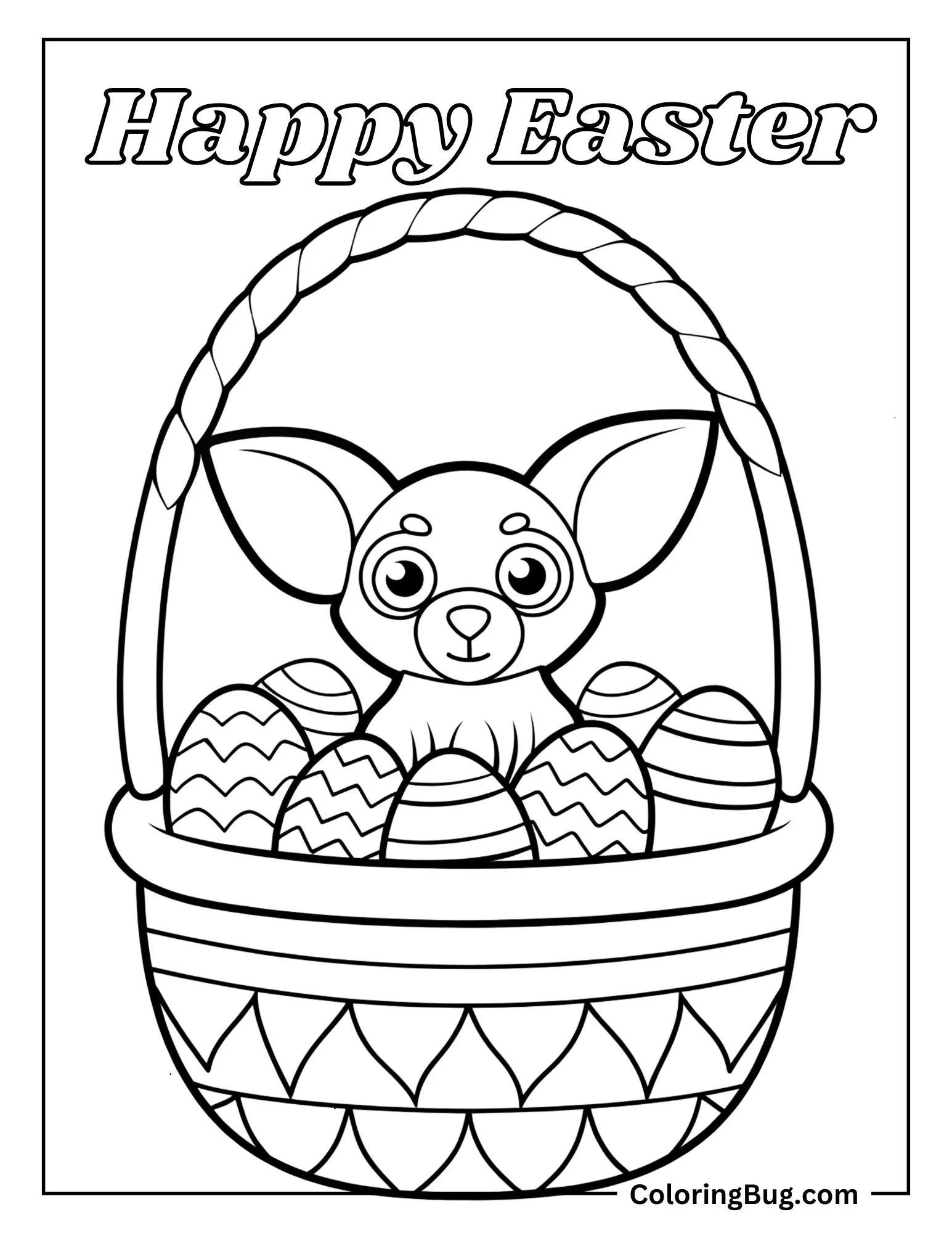 Chihuahua Peeking Out of  Easter Basket Coloring Sheet