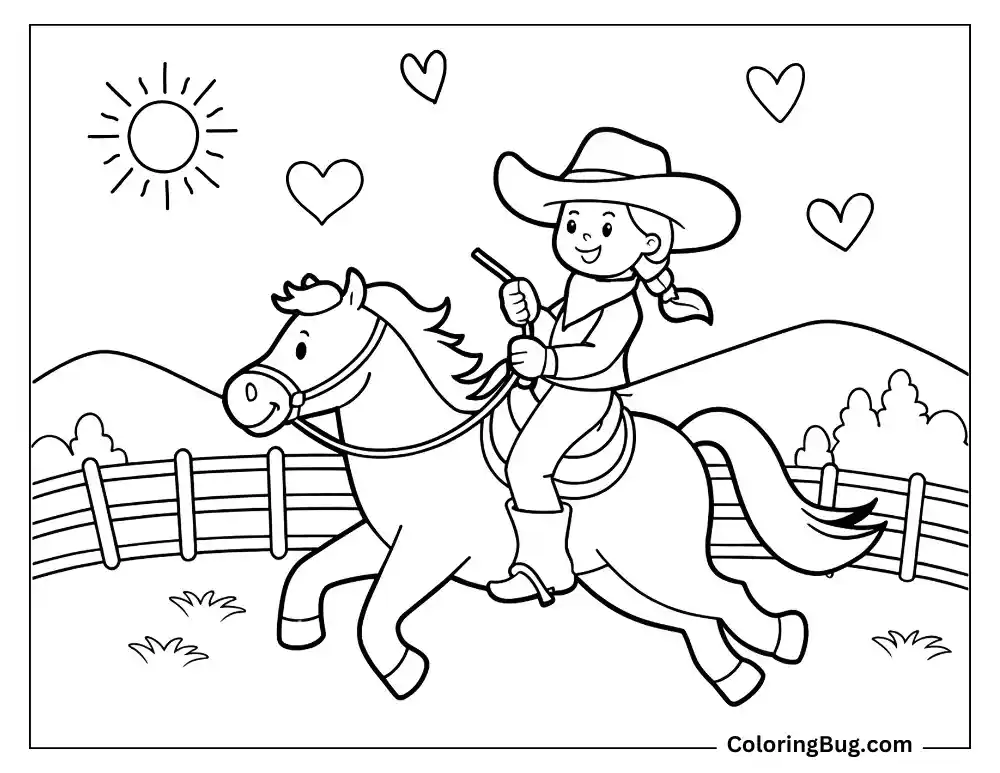 Cowgirl Having Fun Riding Her Horse Coloring Sheet