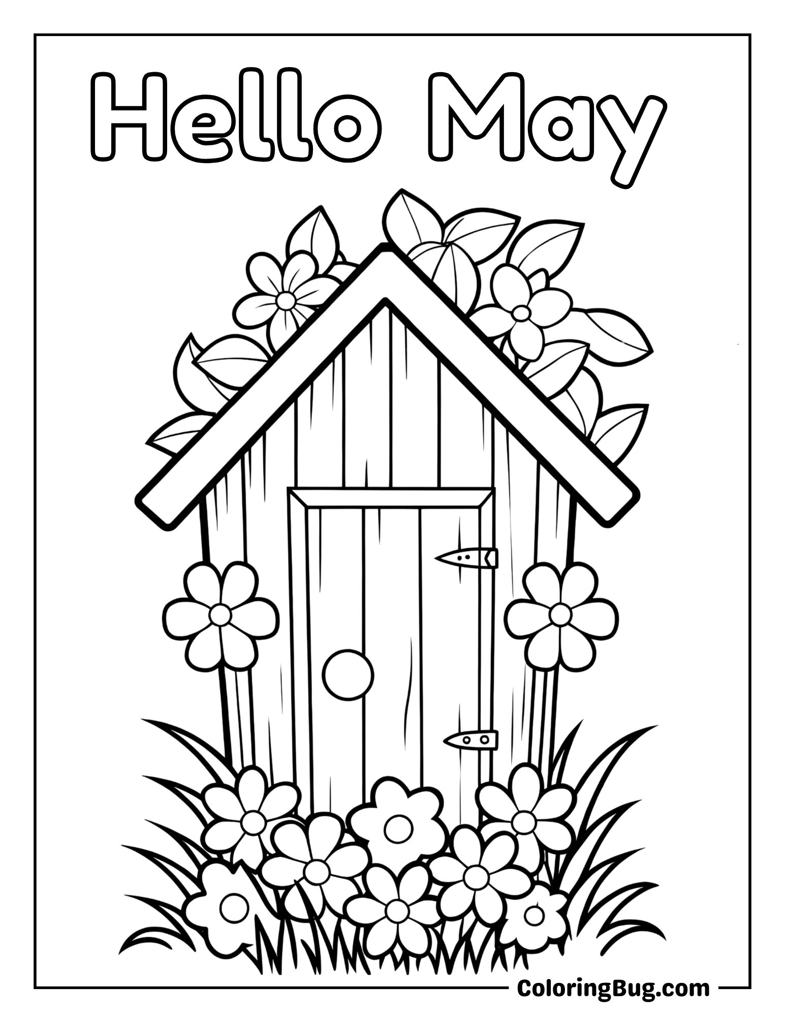 Cozy Garden Shed with Climbing Ivy and Flowers Coloring Sheet