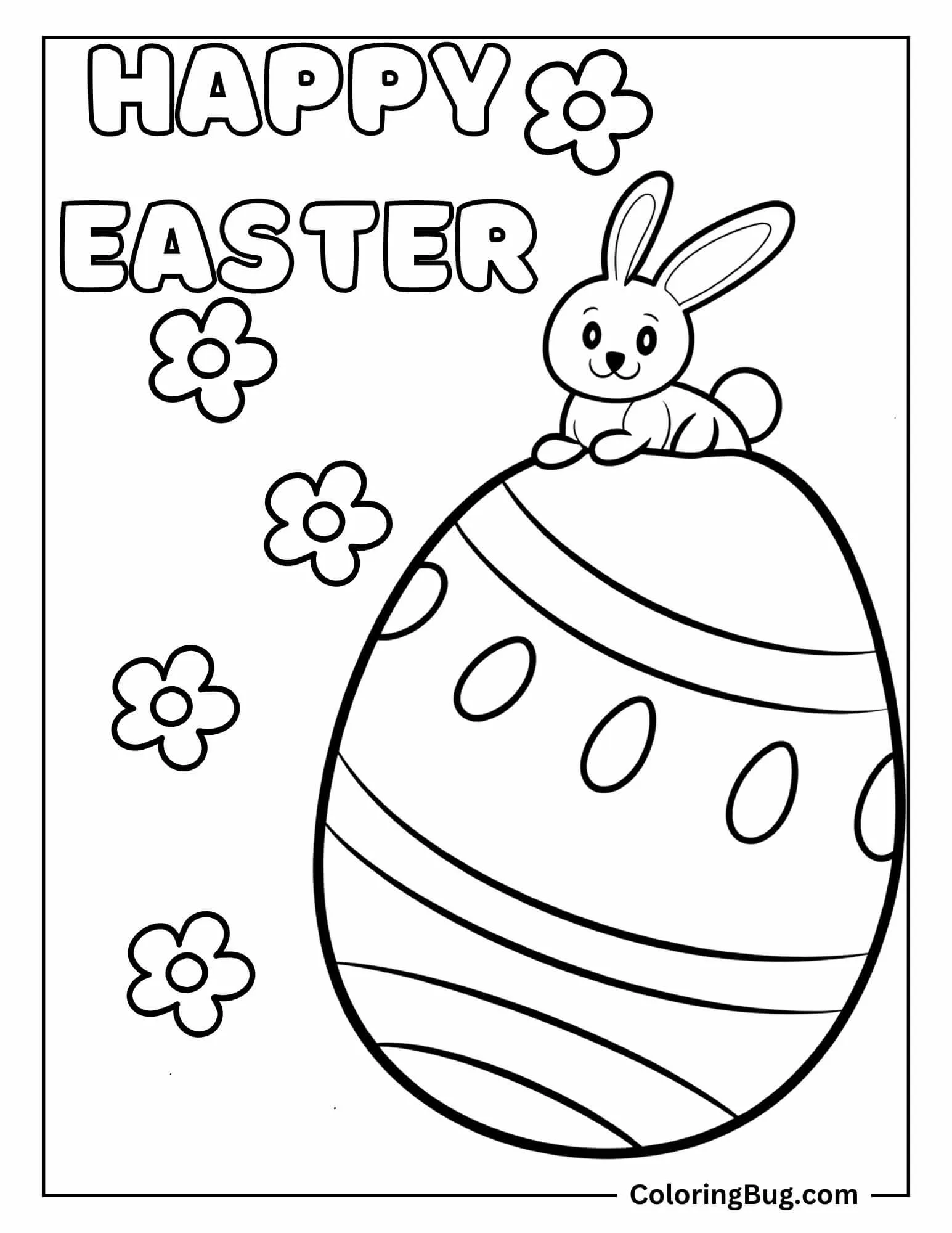 Cute Bunny Sitting on Giant Easter Egg Coloring Sheet