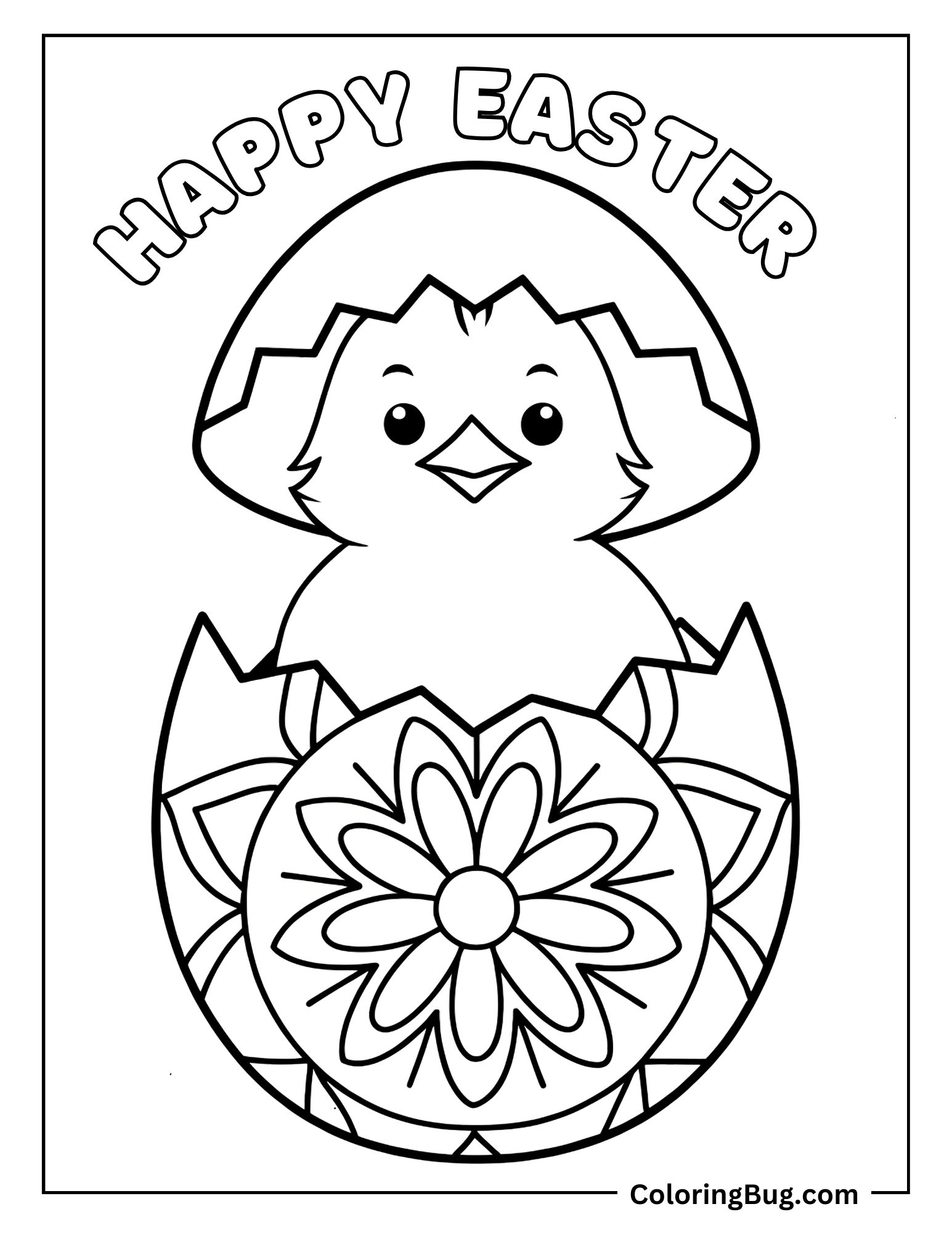 Cute Chick Hatching Up From Mandala Easter Egg Coloring Sheet