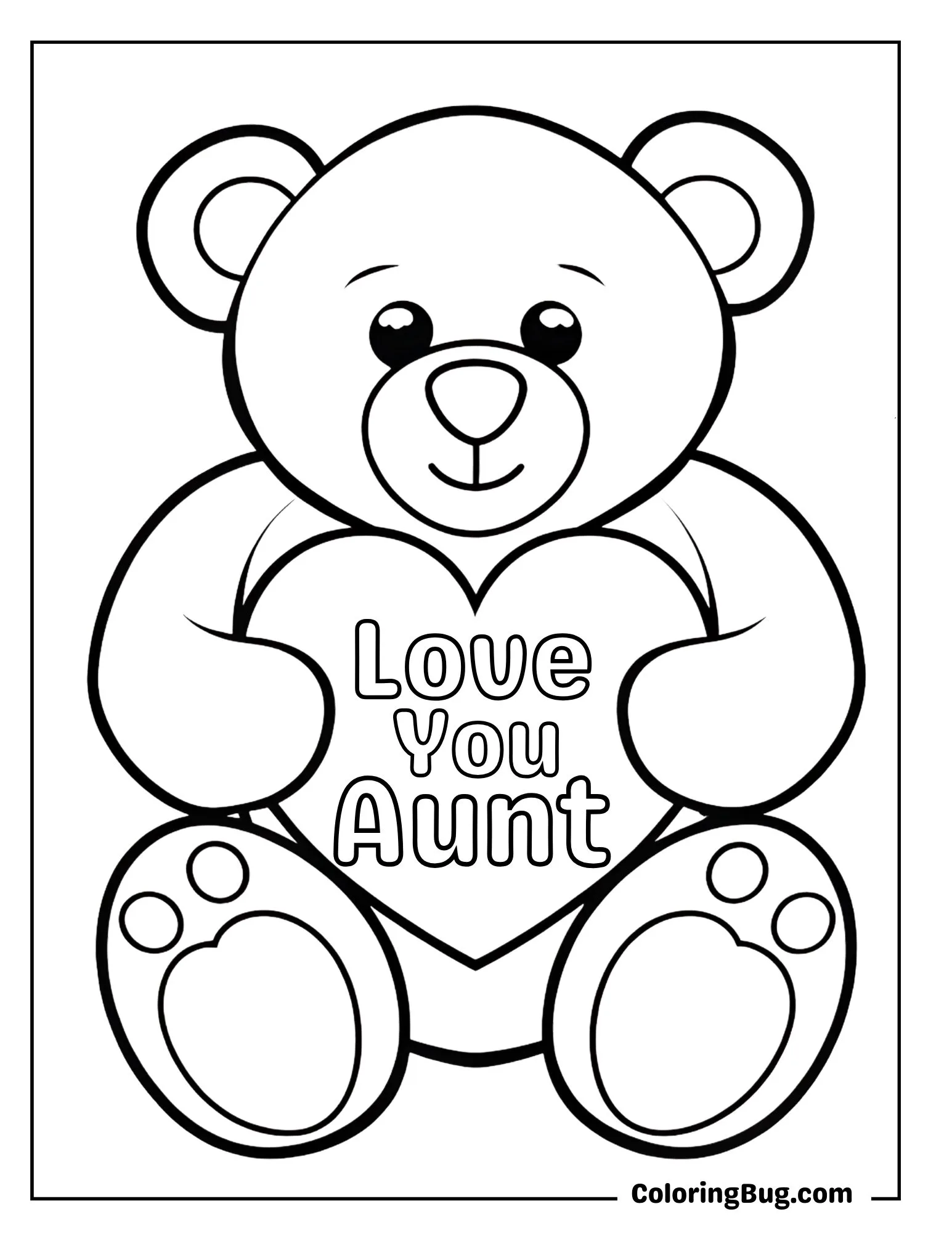 Cute Teddy Bear Holding a Heart Coloring Sheet