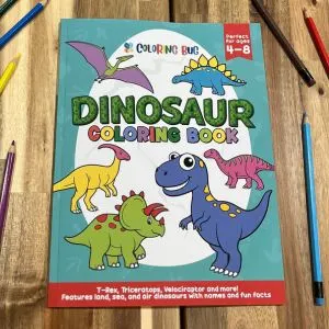 Dinosaur Coloring Book Front Cover by Coloring Bug