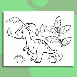 Dinosaur coloring book page of Parasaurolophus
