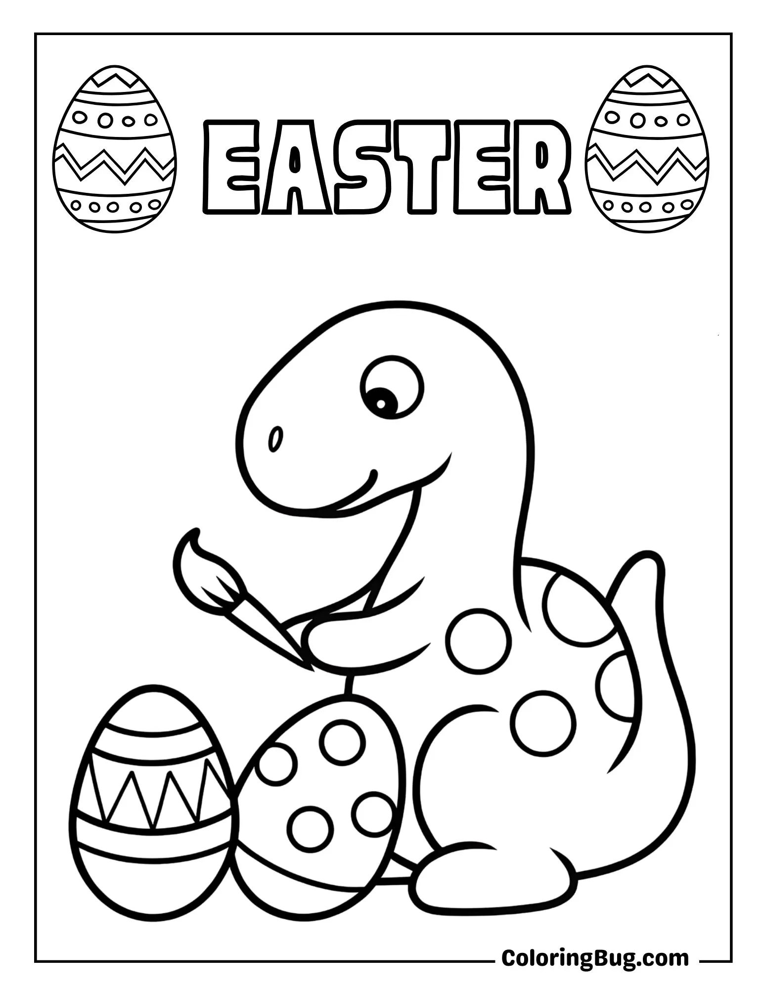 Dinosaur Painting Easter Eggs Coloring Sheet