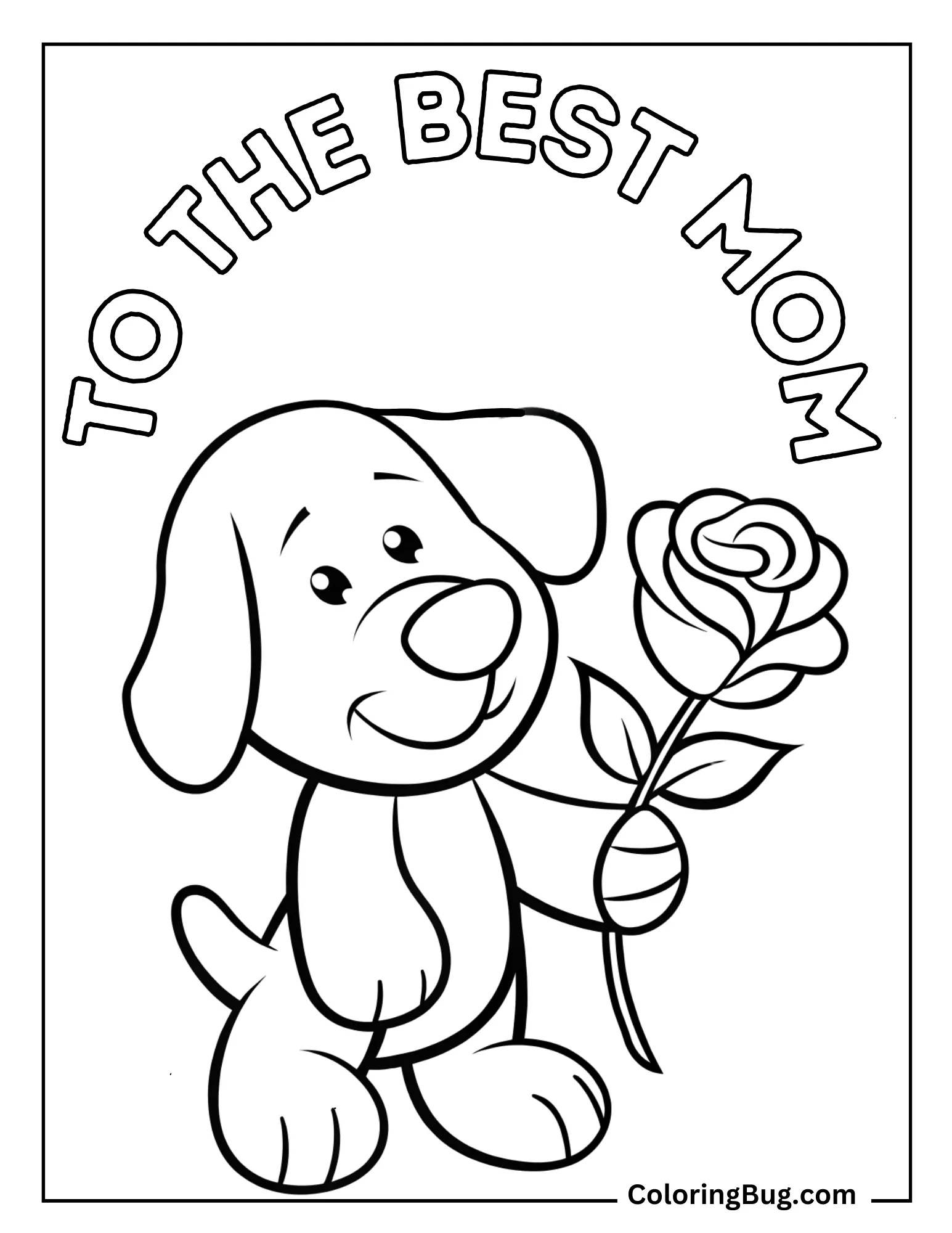 Dog Holding Rose For Mom Coloring Sheet