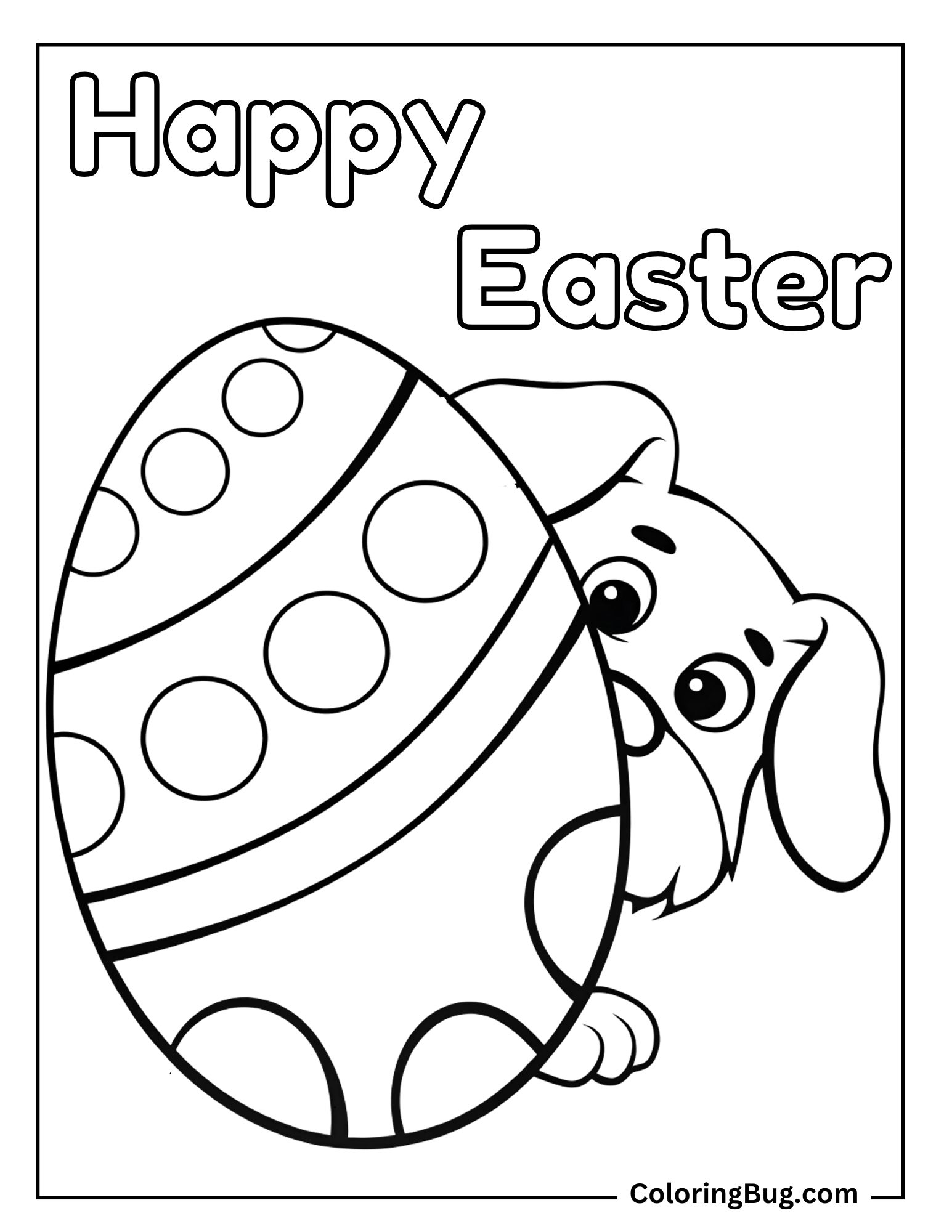 Dog Peeking Out Behind Big Easter Egg Coloring Sheet