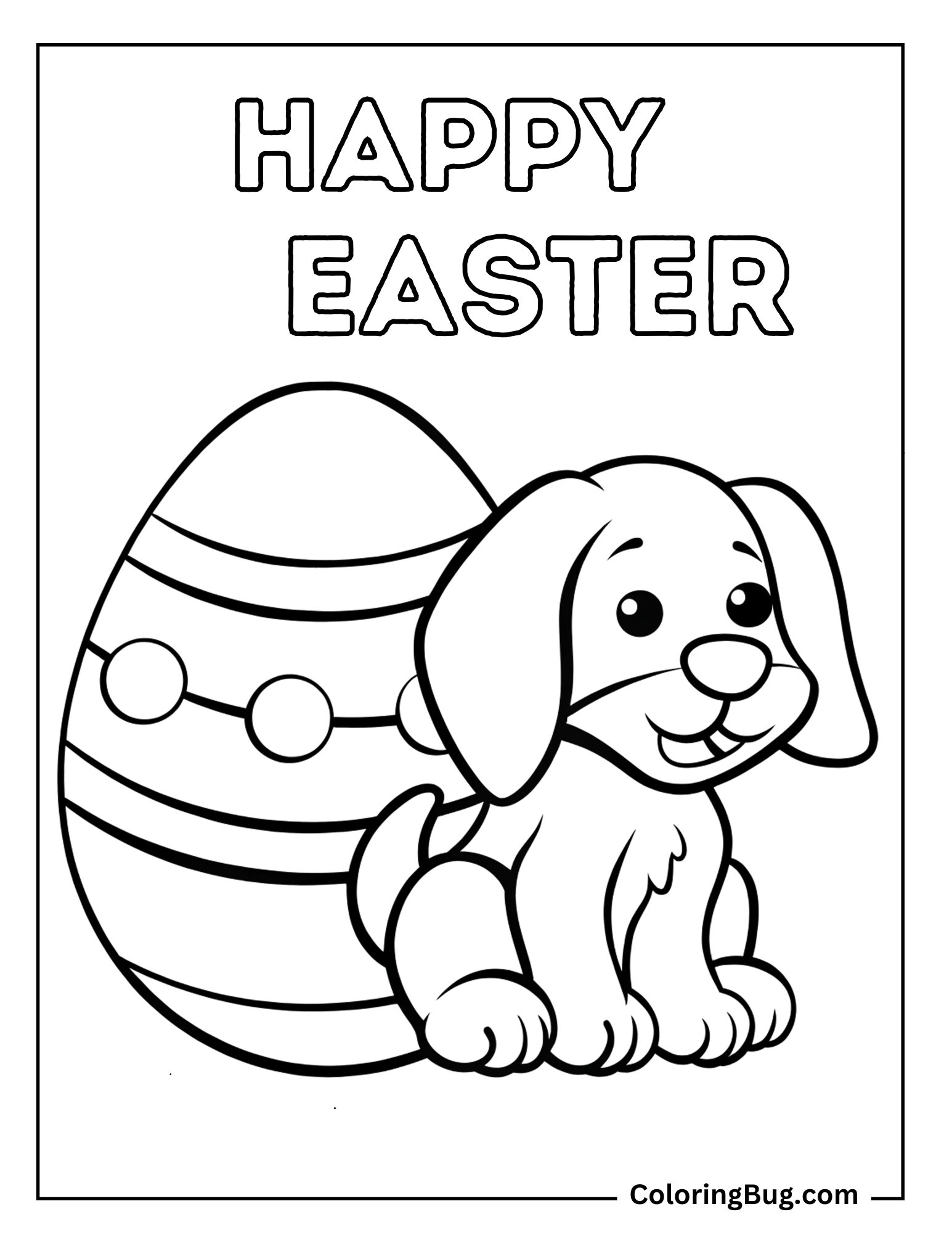 Dog Sitting Near Big Easter Egg Coloring Sheet