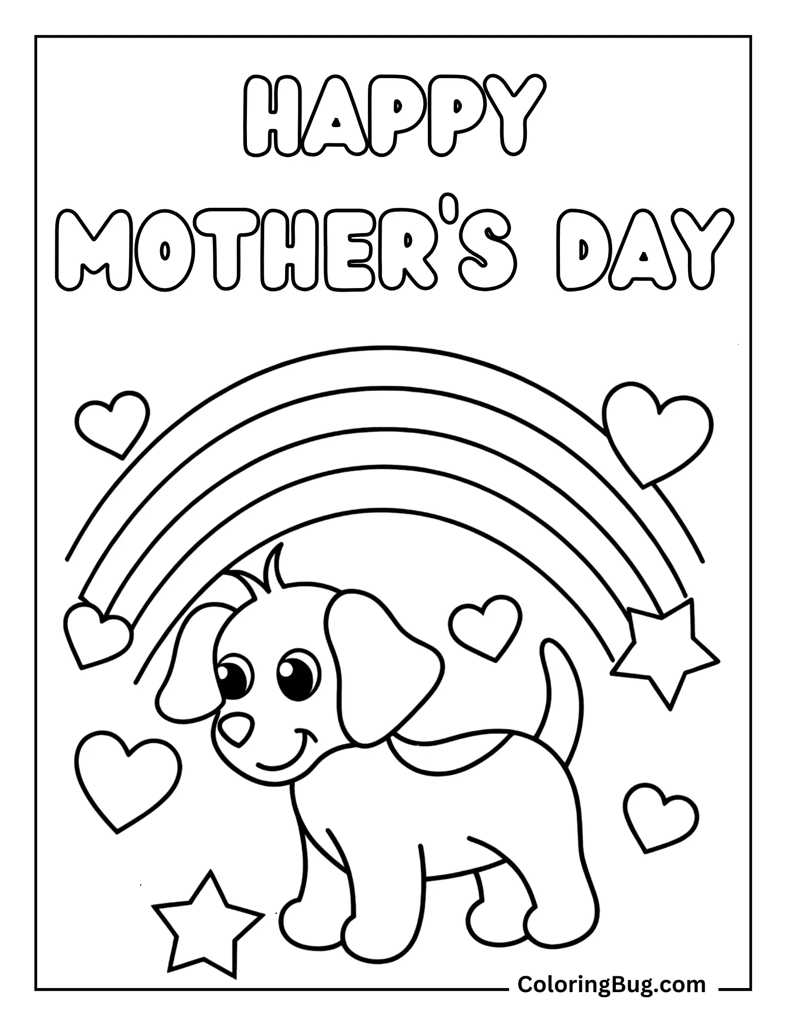 Dog With Rainbow Coloring Sheet