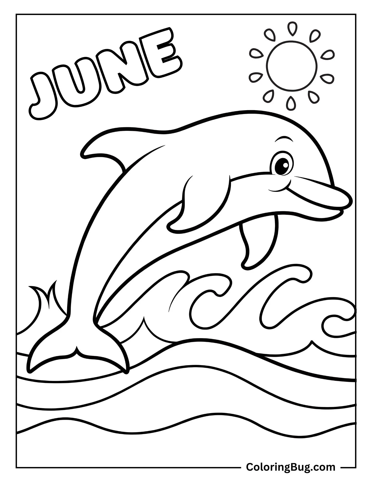 Dolphin Jumping Over a Summer Wave Coloring Sheet