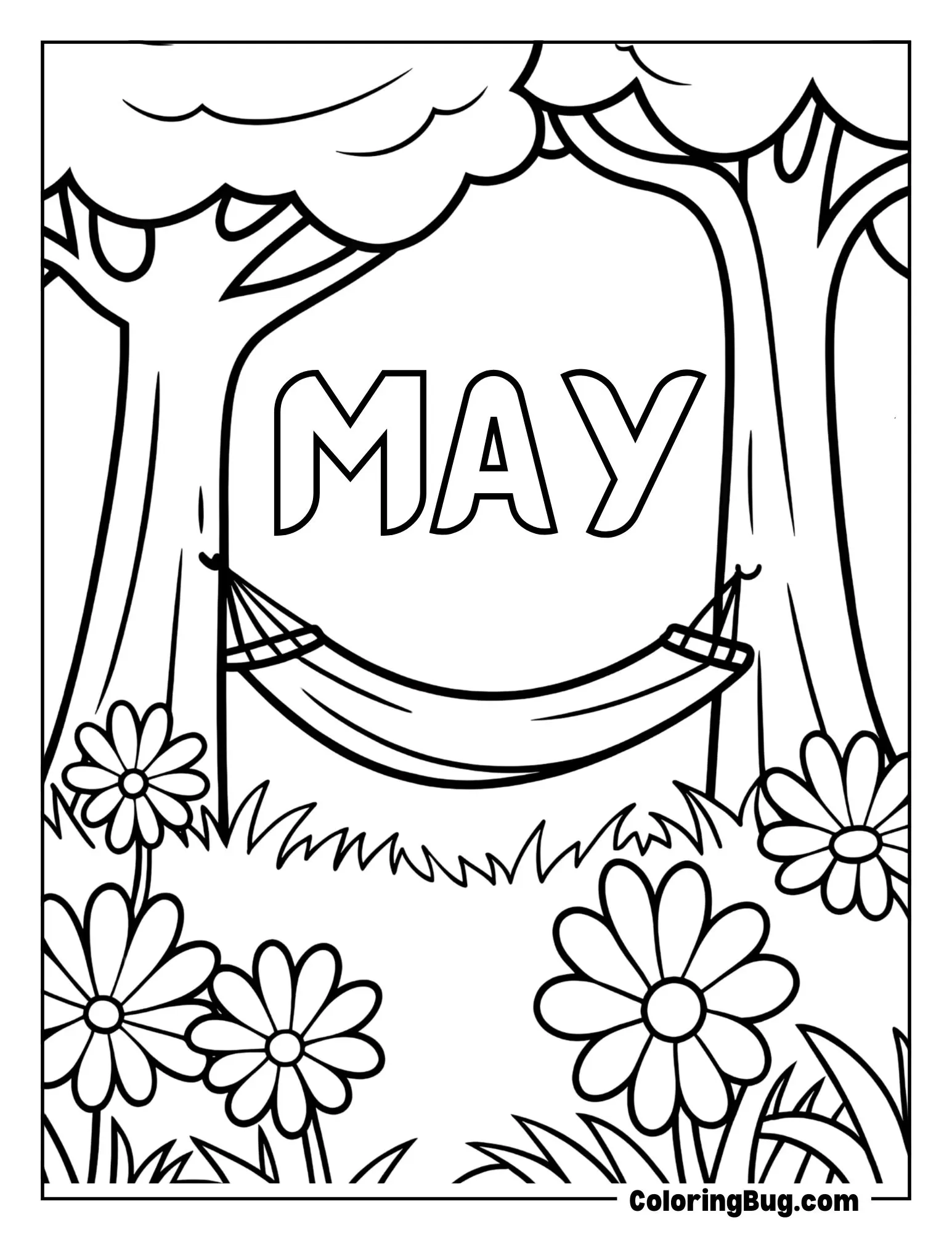 Dreamy Meadow with a Hammock and Soft Grass Coloring Sheet