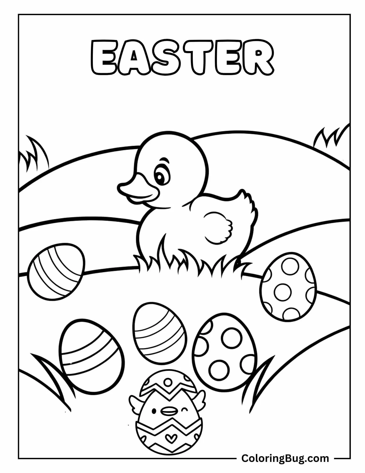 Duckling Rolling an Egg Coloring Sheet
