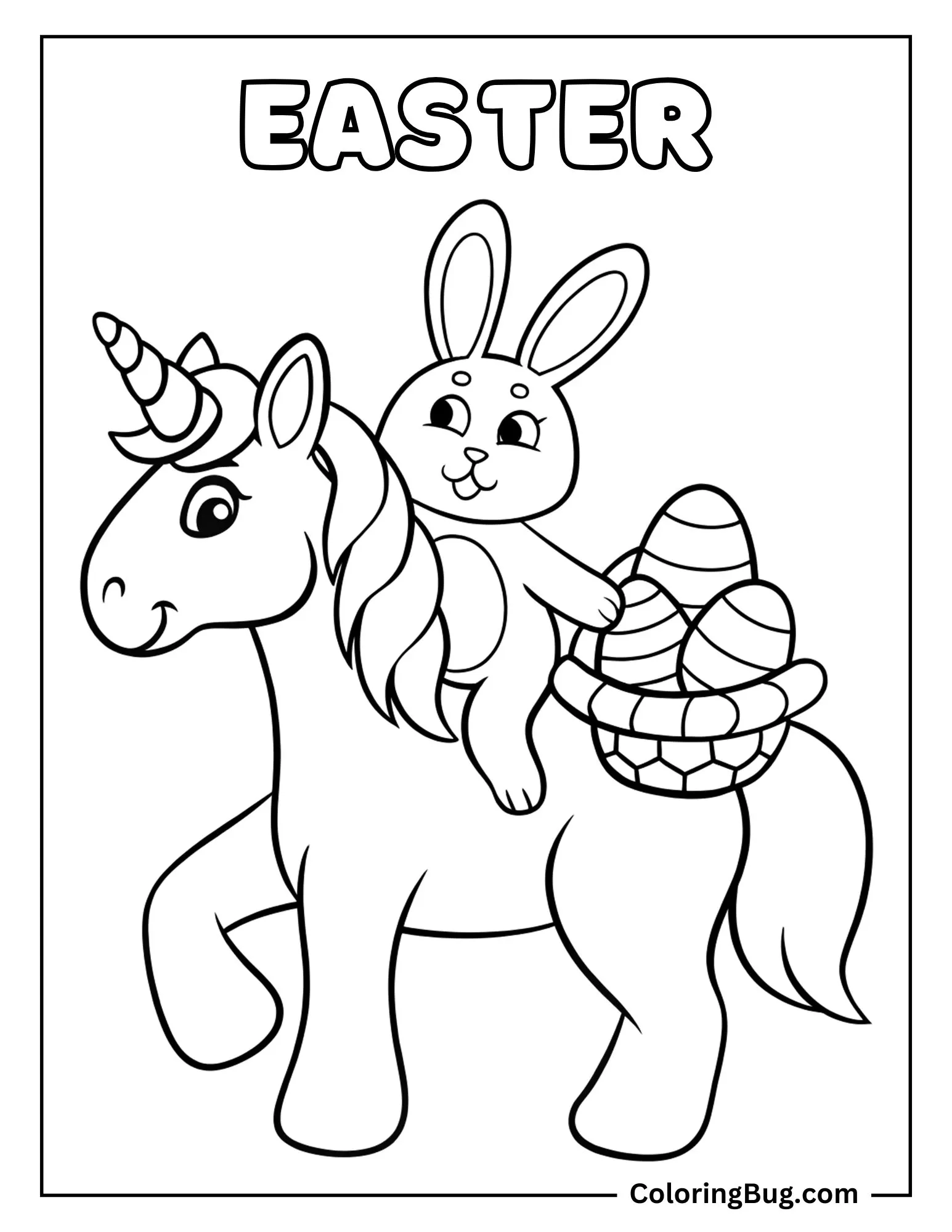 Easer Bunny Ridding on Unicorn  Coloring Sheet