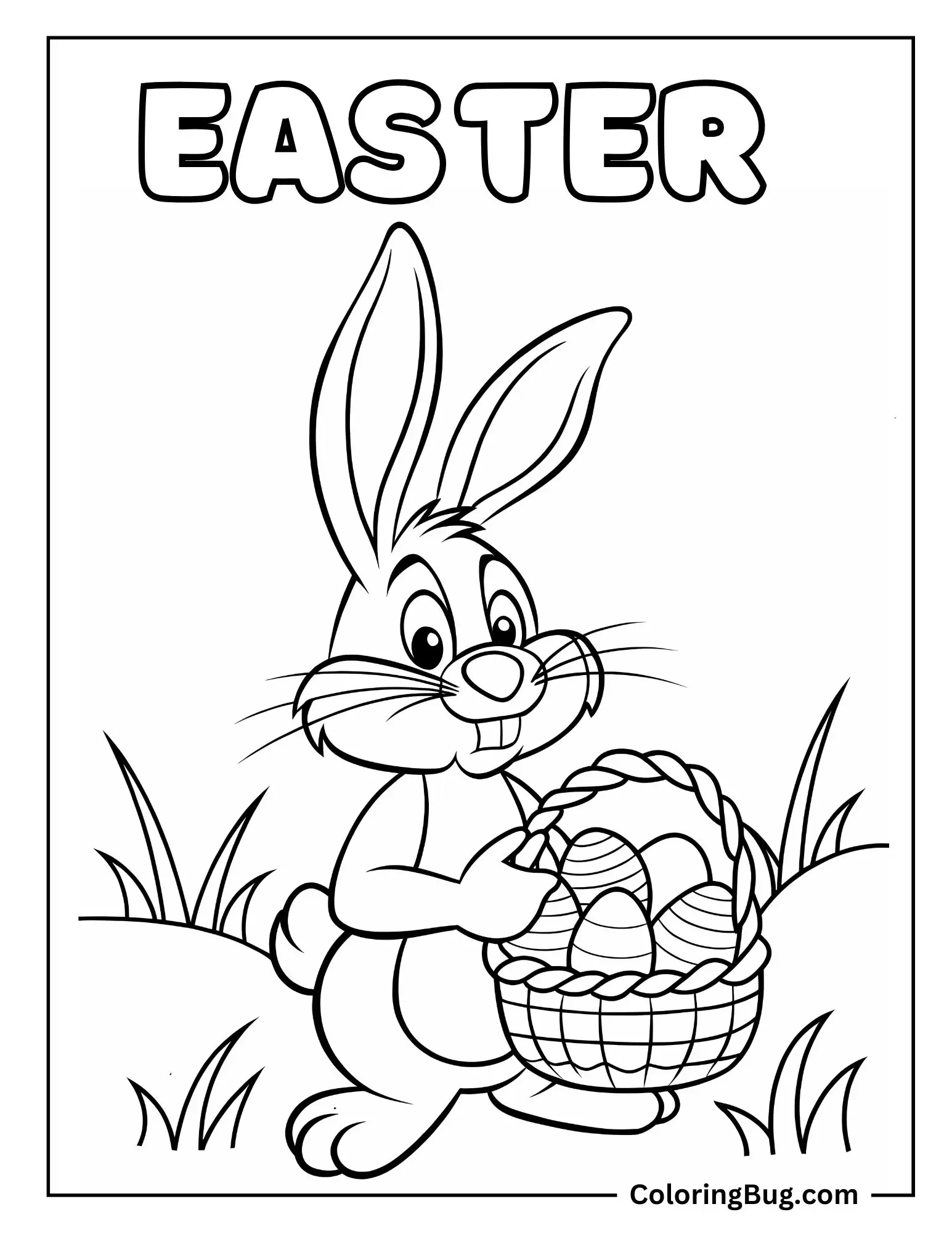 Easter Bunny Holding Basket of Easter Eggs Coloring sheet