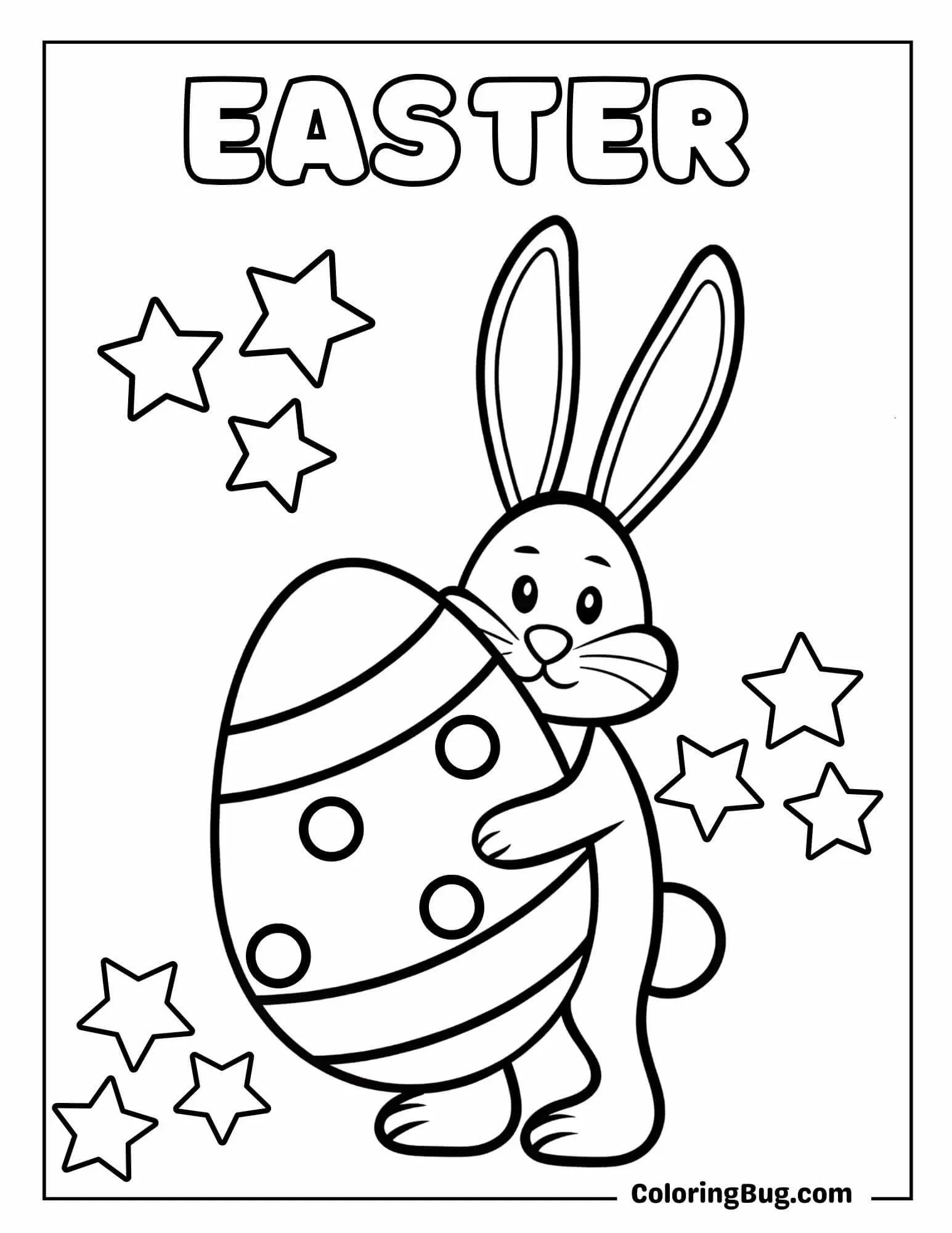 Easter Bunny Holding Big Easter Egg Coloring Sheet