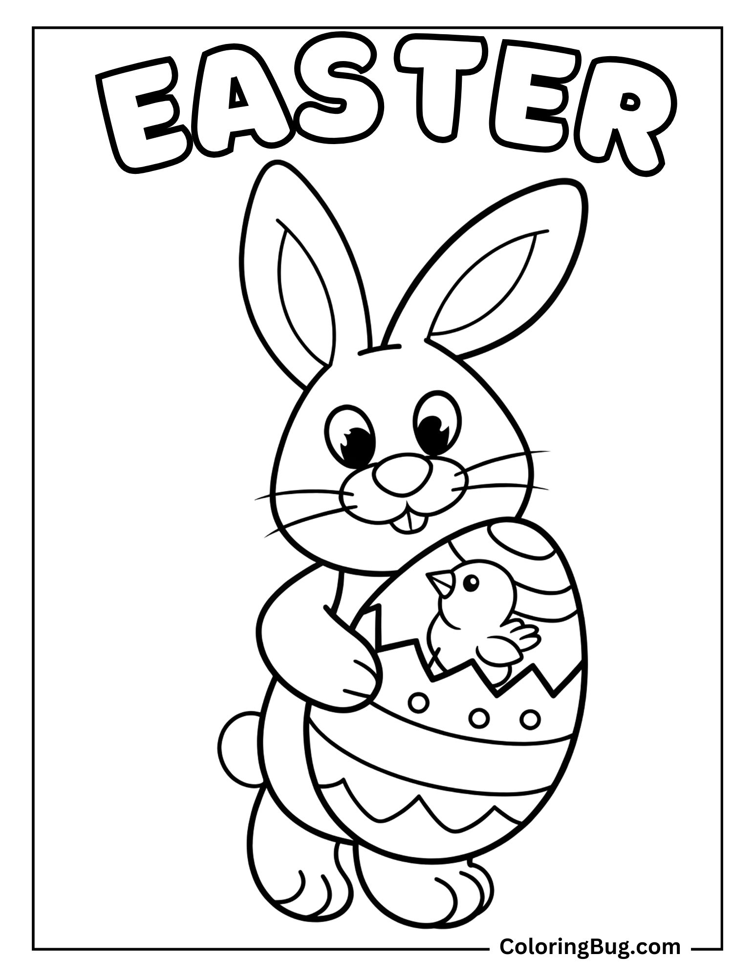 Easter Bunny Holding Easter Egg With Chick Inside Coloring Page