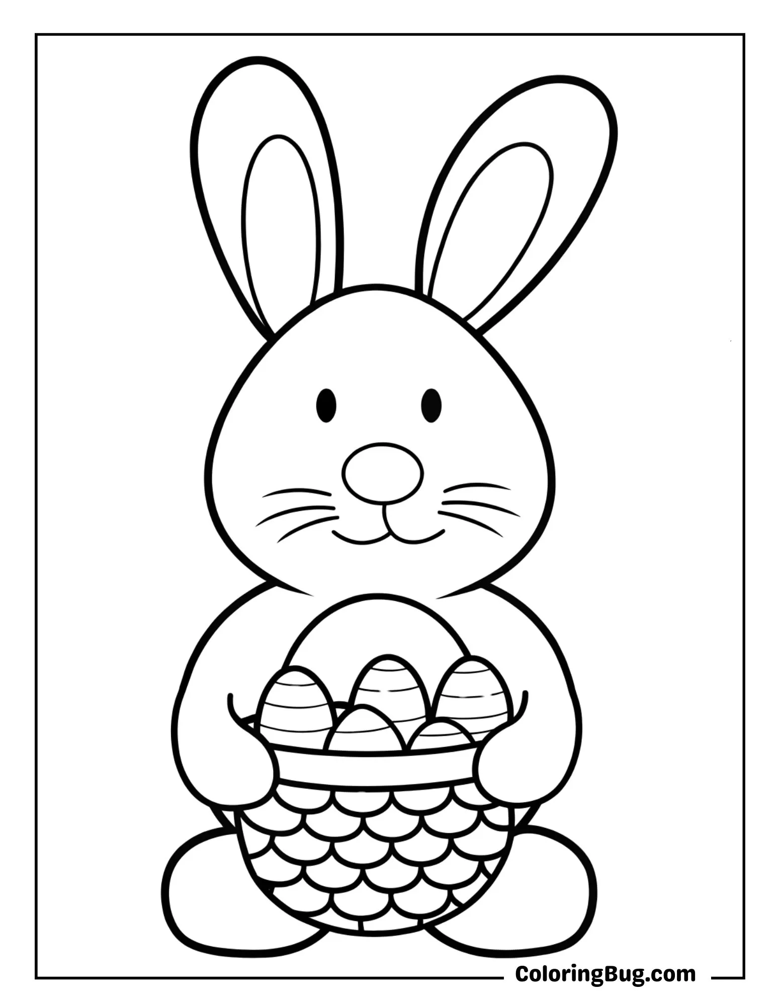 Easter Bunny Holding a Basket Full Of Colorful Eggs Coloring Sheet
