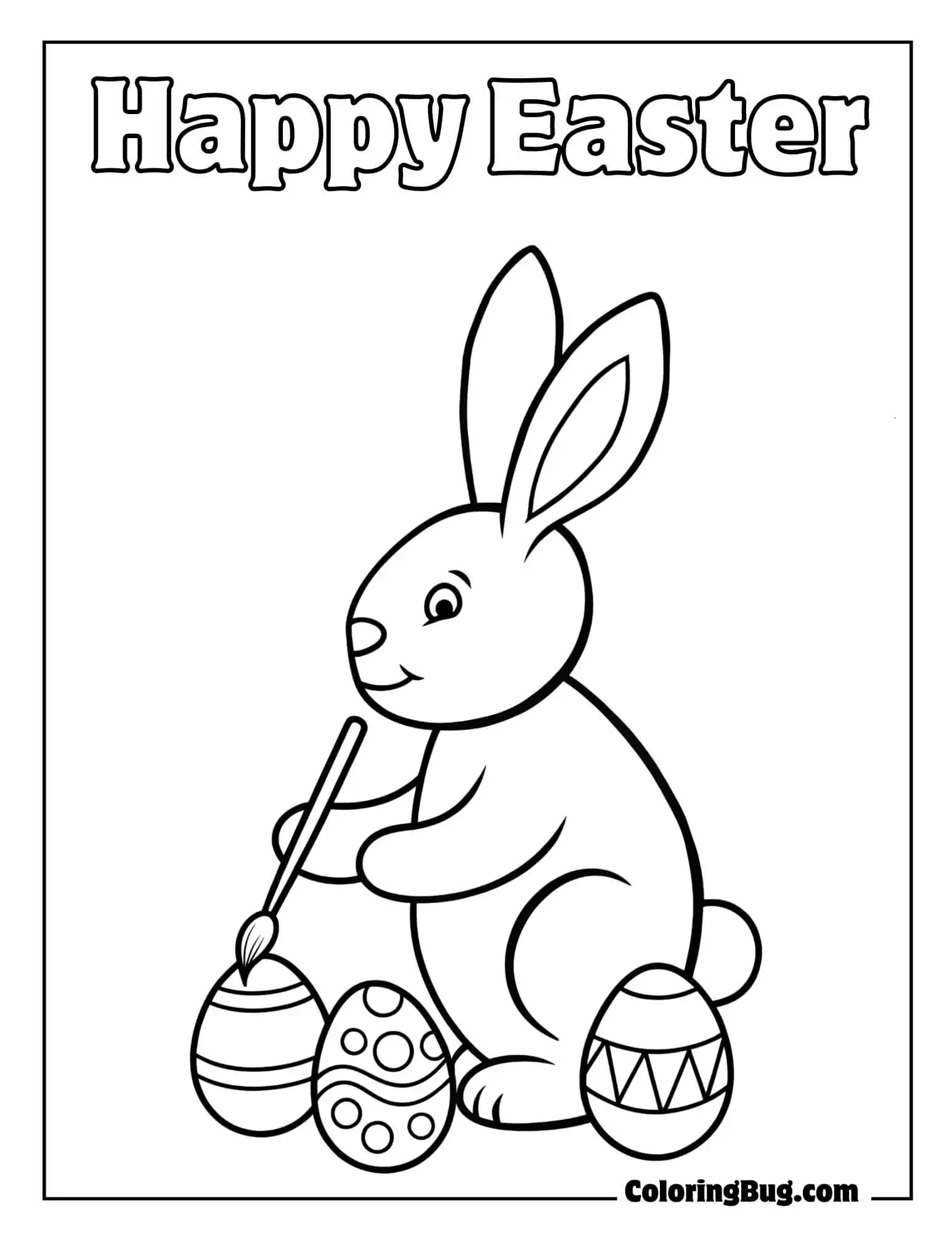 Easter Bunny Painting Eggs Coloring Sheet