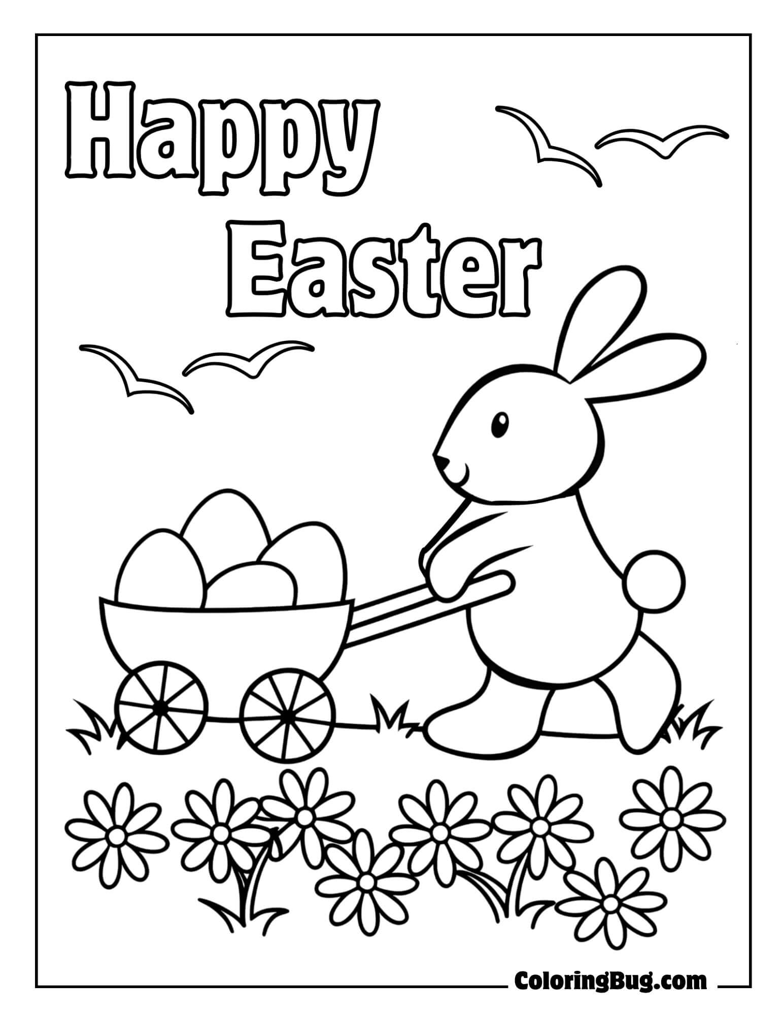 Easter Bunny Pushing a Cart Full Of Eggs Coloring Sheet