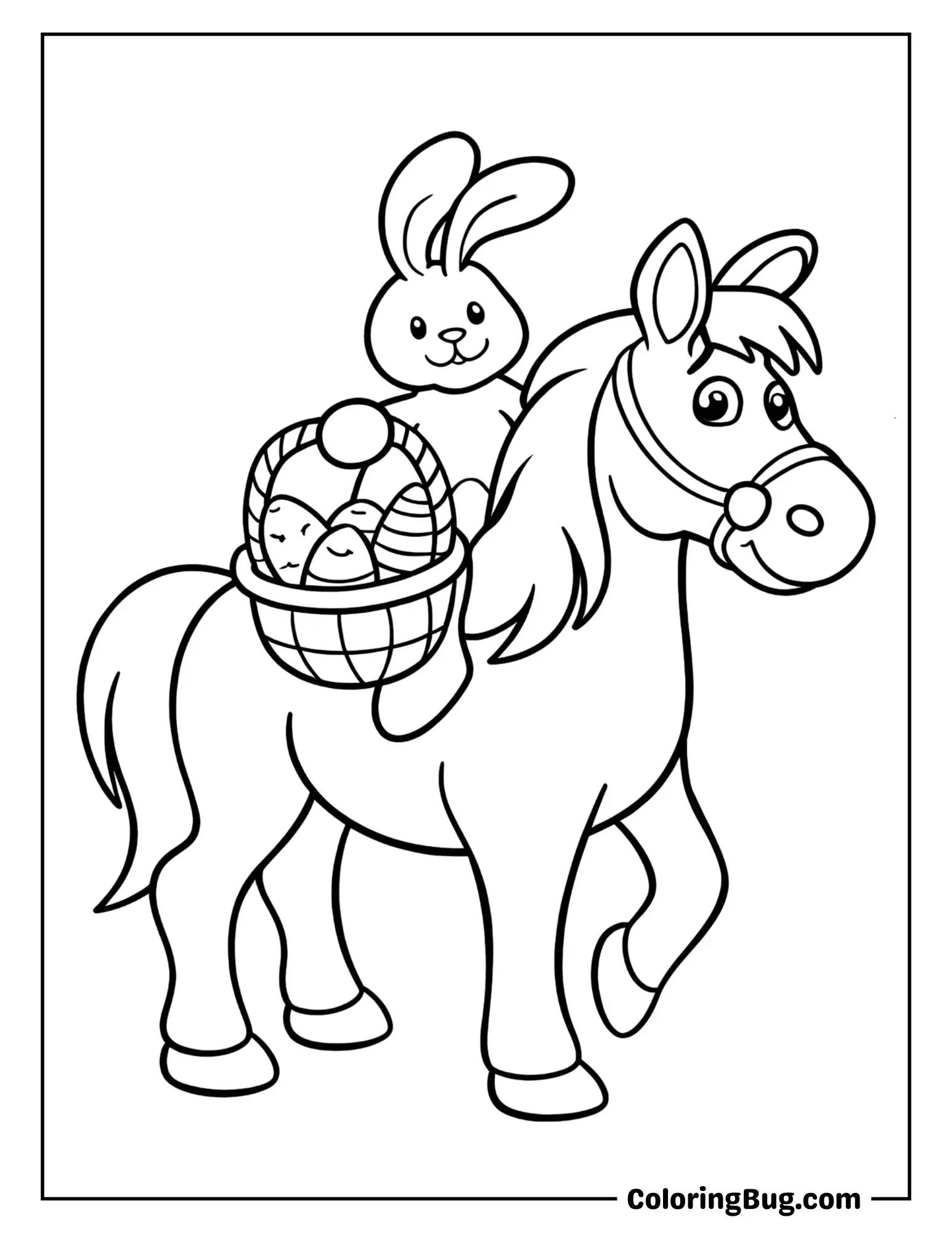Easter Bunny Sitting on Horse Coloring Sheet